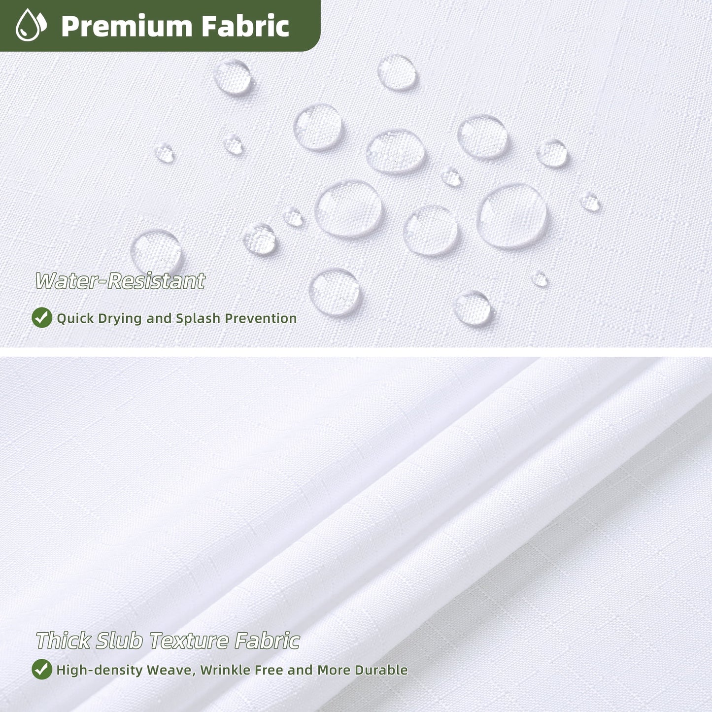 FRAMICS Sage Green Scalloped Shower Curtain Sets with Rug, 14 Piece Fabric Bathroom Sets with Hooks, Heavy-Duty Slub Textured & Waterproof, 72" x 72"