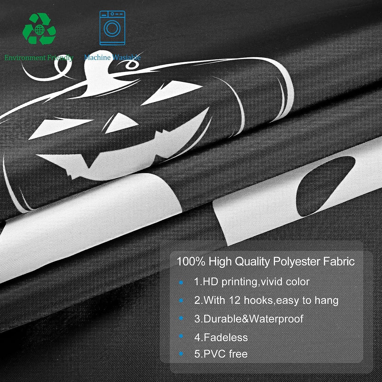FRAMICS Halloween Ghost Shower Curtain Sets with Rugs and Accessories, 16 Pc Funny Spook Bathroom Sets, Black White Waterproof Fabric Shower Curtain with 12 Hooks and Toilet Rugs