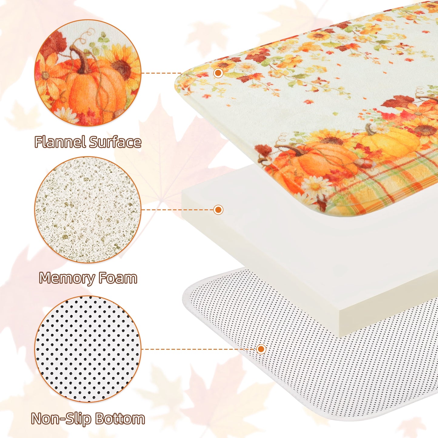 FRAMICS Fall Pumpkin Shower Curtain Sets with Rugs, 16-Piece Thanksgiving Sunflower Buffalo Plaid Bathroom Sets with Hooks, Waterproof Fabric Bathroom Decor Set