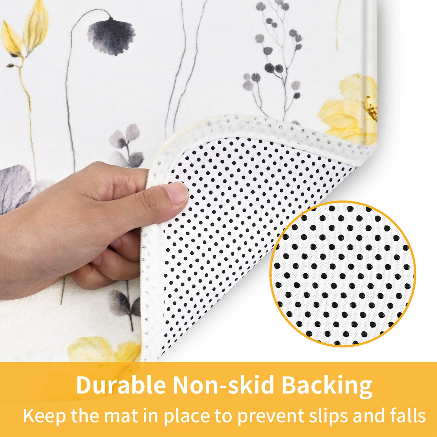 FRAMICS Yellow Grey Floral Shower Curtain Sets, 16 Pc Watercolor Flower Bathroom Sets with Rugs, Modern Minimalist White Waterproof Fabric Bathroom Curtain Decor with Hooks