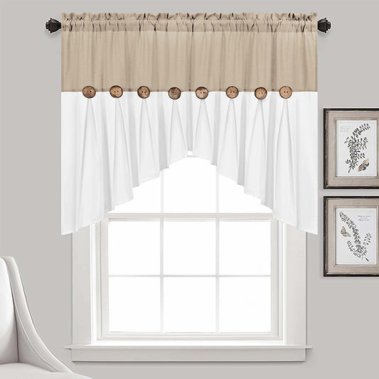 Alishomtll Linen Valance Farmhouse Boho Button Kitchen Curtains ,Rod Pocket,36"L x 52"W, Linen White