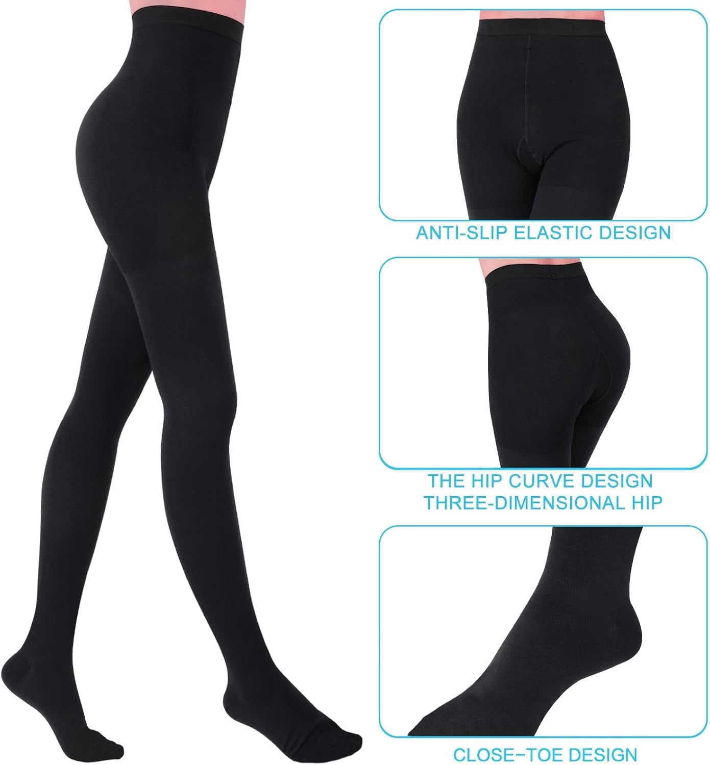 MARTINE MALL 20-30 mmHg Medical Closed Toe Compression Pantyhose Black 3XL Size Nylon Compression Stockings for Women & Men
