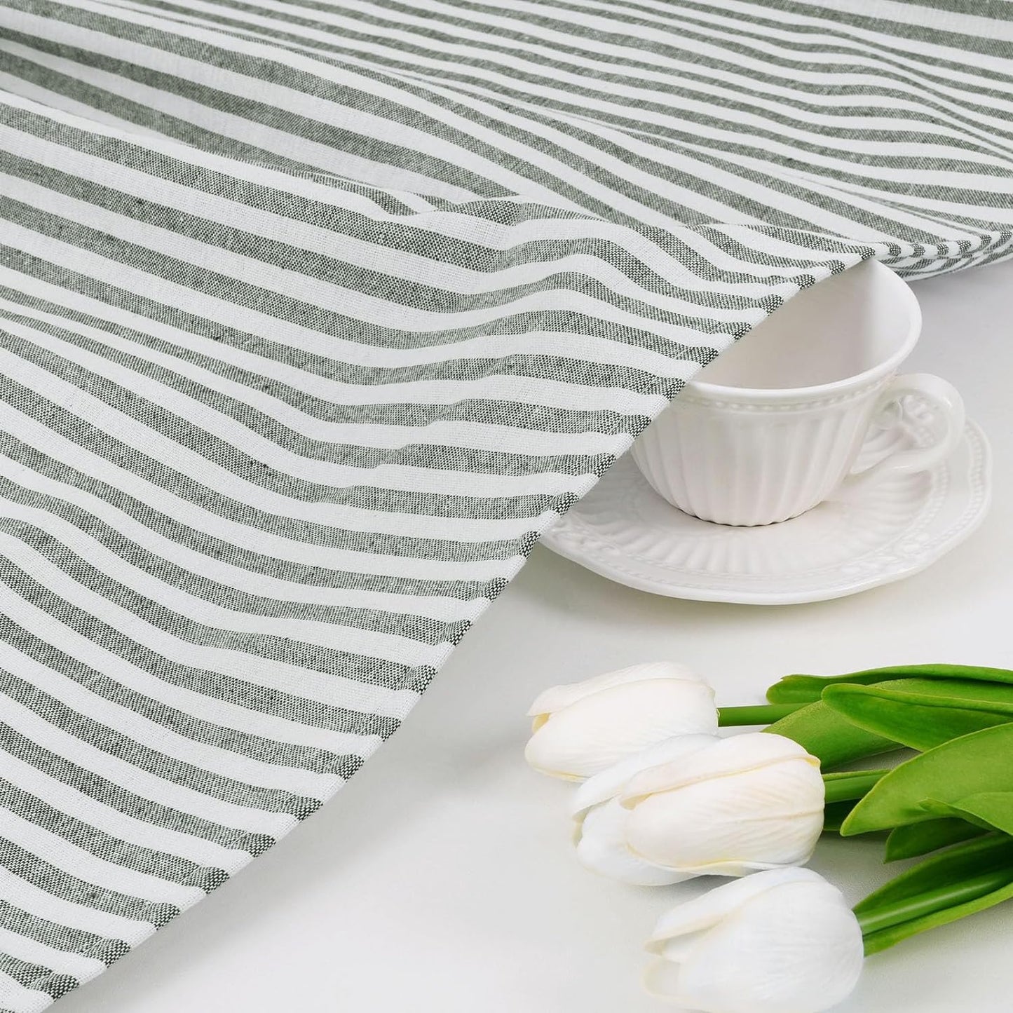 Alishomtll Stripe Kitchen Curtains 8 Button Linen Cotton Window Curtains Sets 24 Inches Long ,Rod Pocket