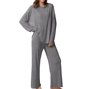 Mecto Women's V-Neck Long Sleeve Pajama Set 2-Piece Soft Regular Fit Sleepwear Casual Loungewear Comfort Nightwear PJ Set