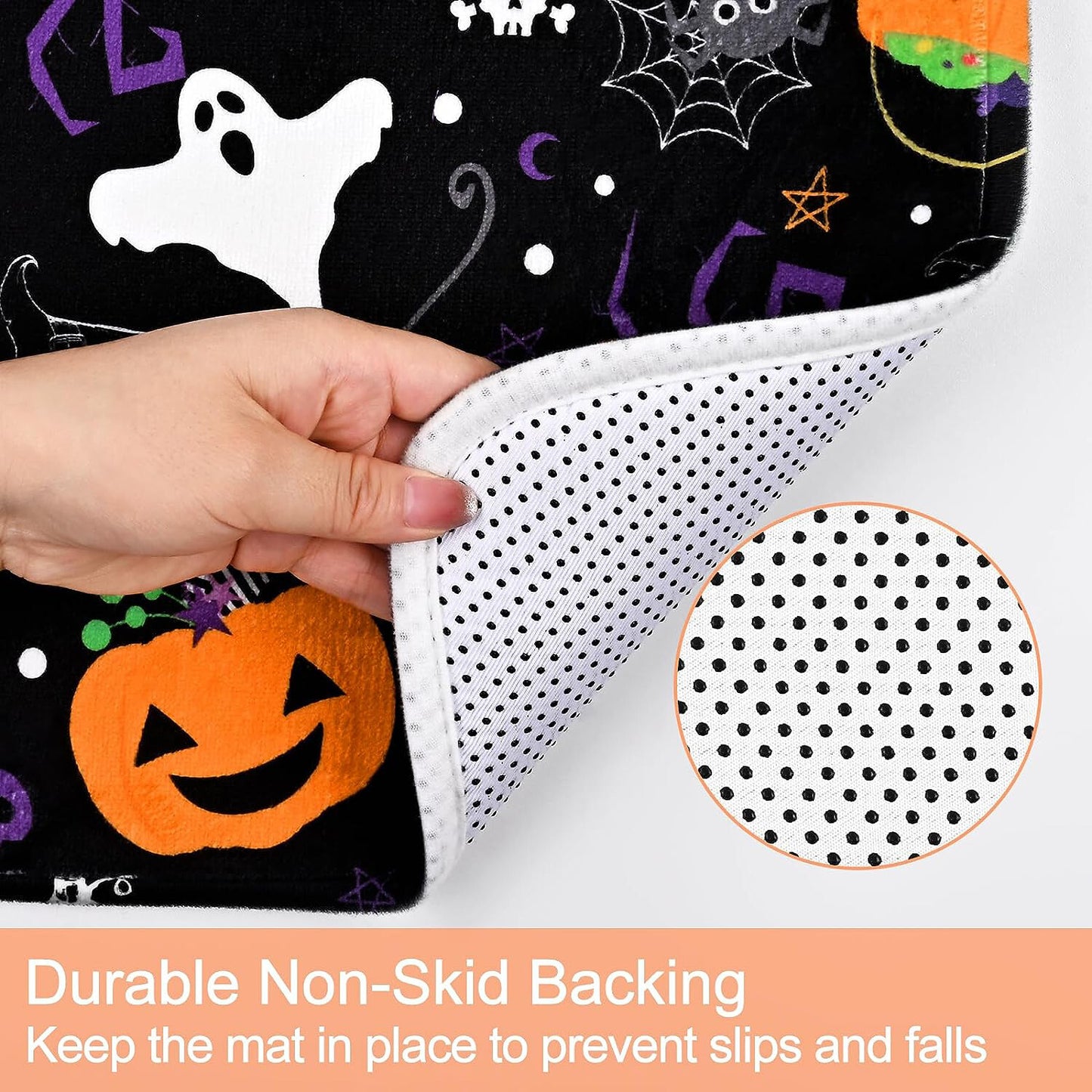 FRAMICS Halloween Shower Curtain Sets with Rugs, 16 Pc Pumpkin Spooky Ghost Bathroom Sets, Black Waterproof Fabric Shower Curtain with 12 Hooks and Toilet Rugs