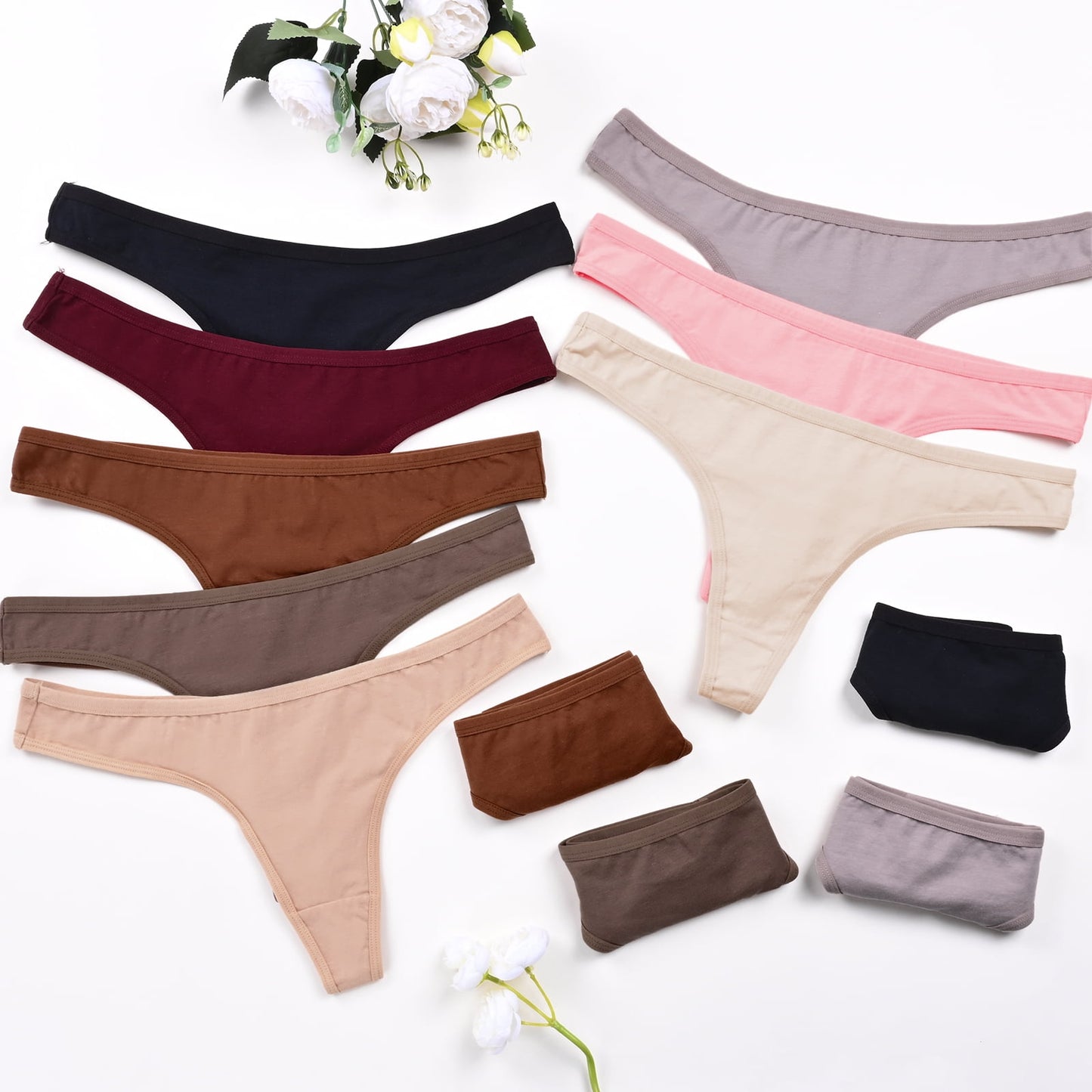 Sunm Boutique 12-Pack Cotton Thongs for Women, Low Rise No Show Breathable underwear