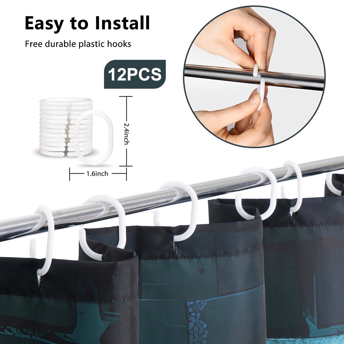 FRAMICS 16 Pc Halloween Shower Curtain Sets with Rugs, Help Me Bloody Hands Bathroom Sets, Scary Ghost Waterproof Fabric Shower Curtain with 12 Hooks and Toilet Rugs
