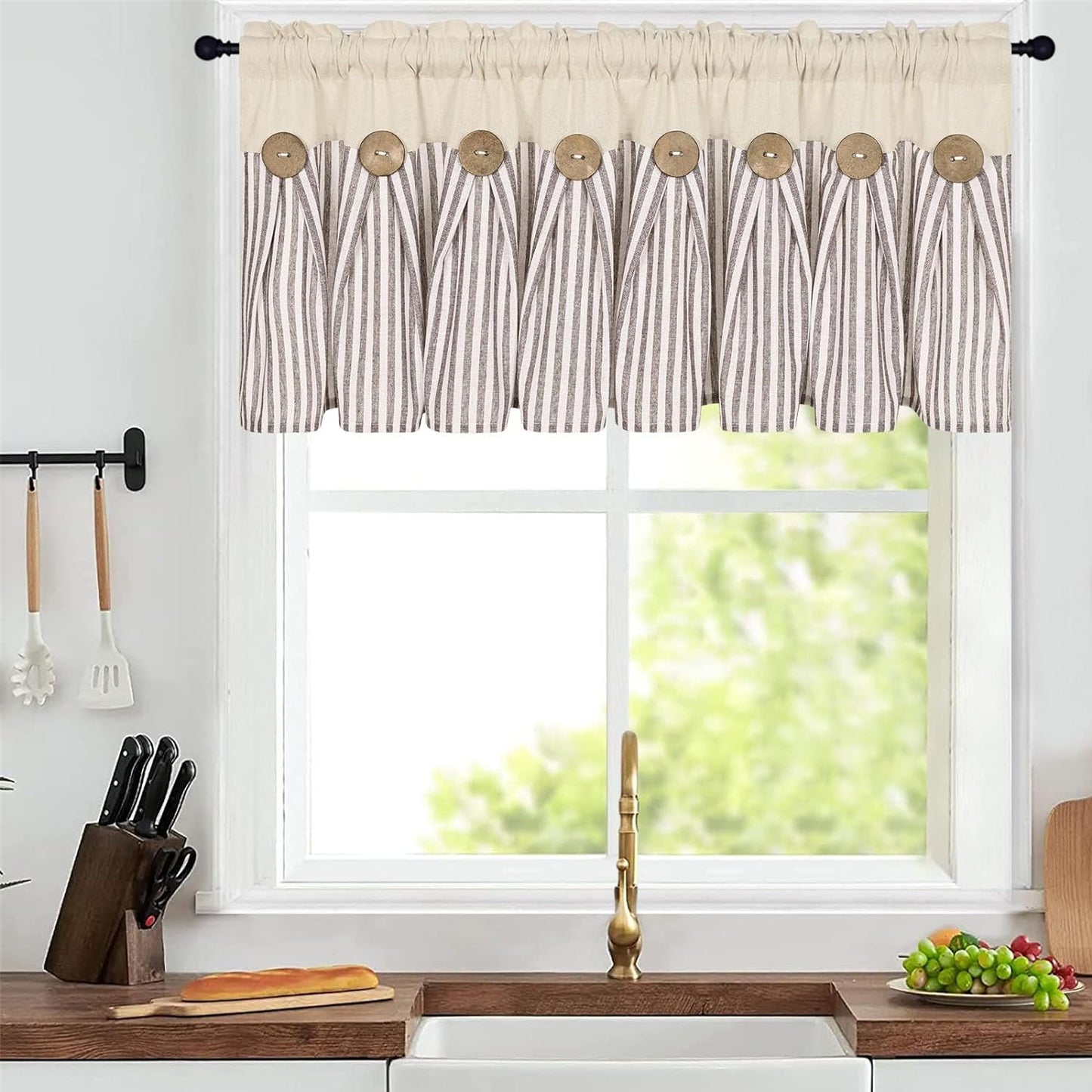 Alishomtll Kitchen Curtains Valances 8 Button Linen Cotton Valances for Windows 18 Inches Long,Rod Pocket