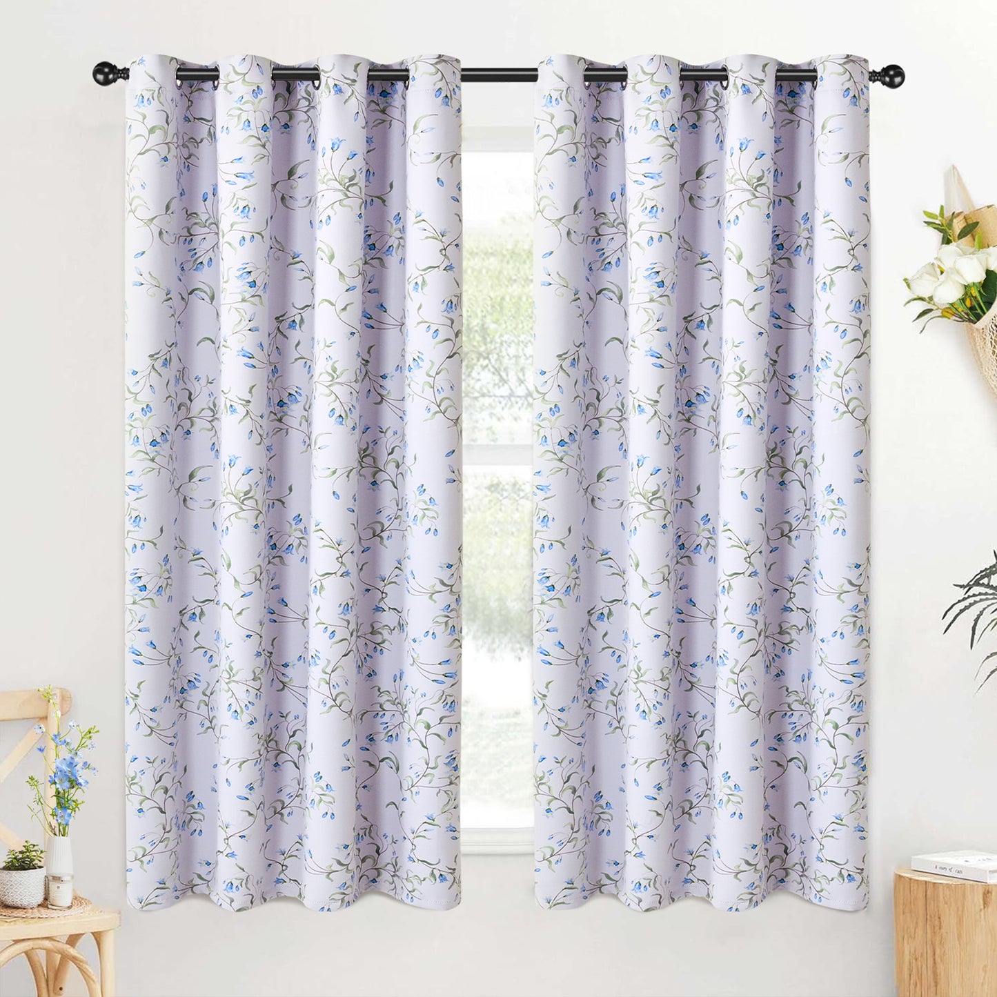 Alishomtll Blackout Curtains Country Floral Printed Thermal Insulated Window Drapes for Bedroom Living Room 63 Inches Long,52" Wide, 2 Panels