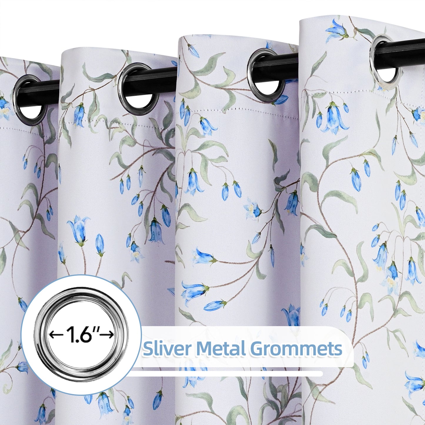 Alishomtll Blackout Curtains Country Floral Printed Thermal Insulated Window Drapes for Bedroom Living Room 63 Inches Long,52" Wide, 2 Panels