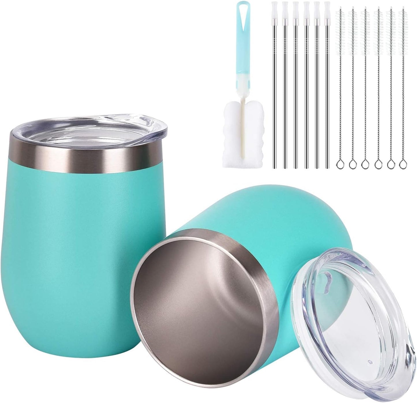 Gingprous 6 Pack 12 oz Stainless Steel Tumblers with Lids Straws, Double Wall Travel Tumblers, Vacuum Insulated Tumblers, Insulated Coffee Cup , (Rose Gold*2+Lake Blue*2+Black*2)