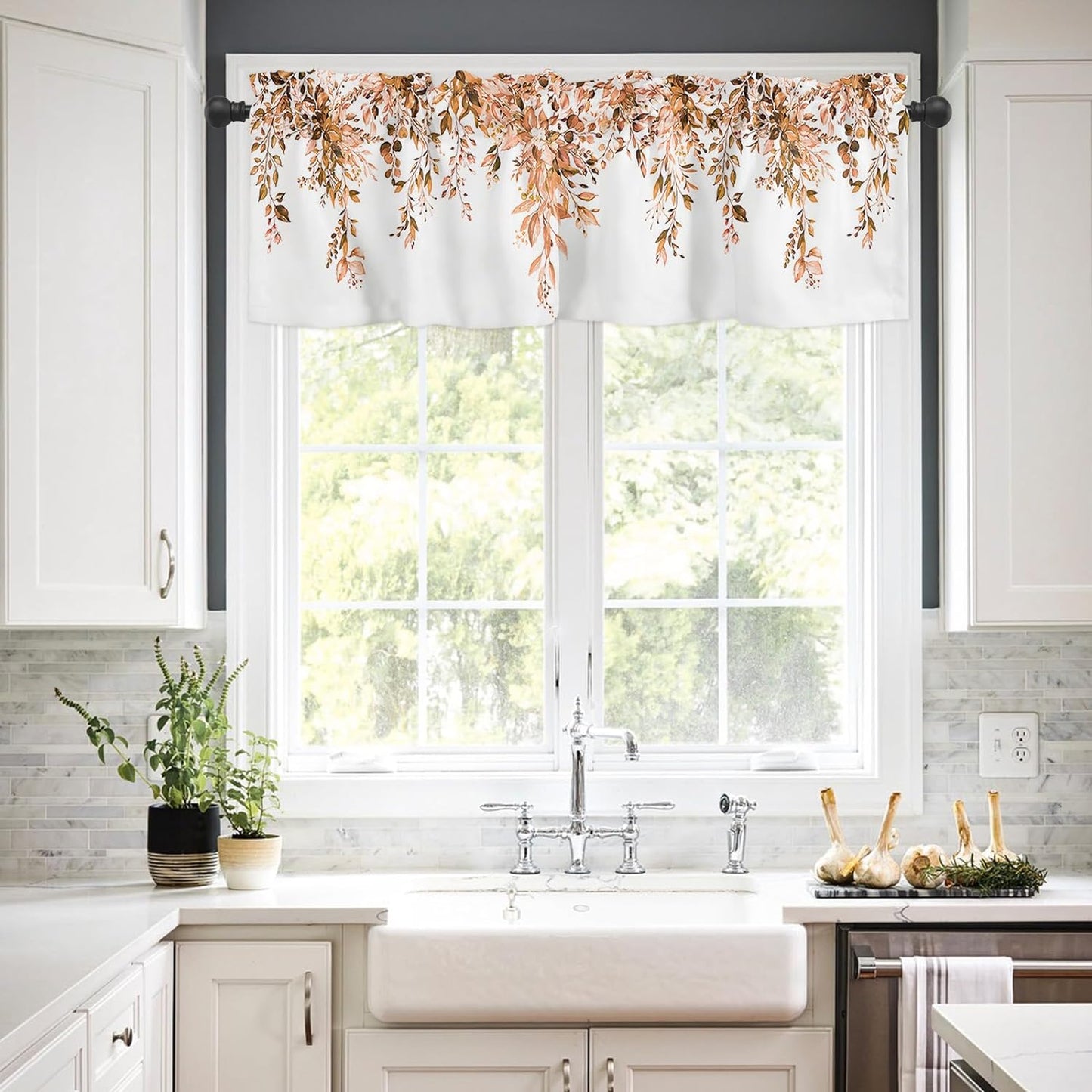 Alishomtll Valance Curtains for Living Room Bedroom Kitchen Windows Watercolor Floral Print ,52 x 18 inch,Rod Pocket