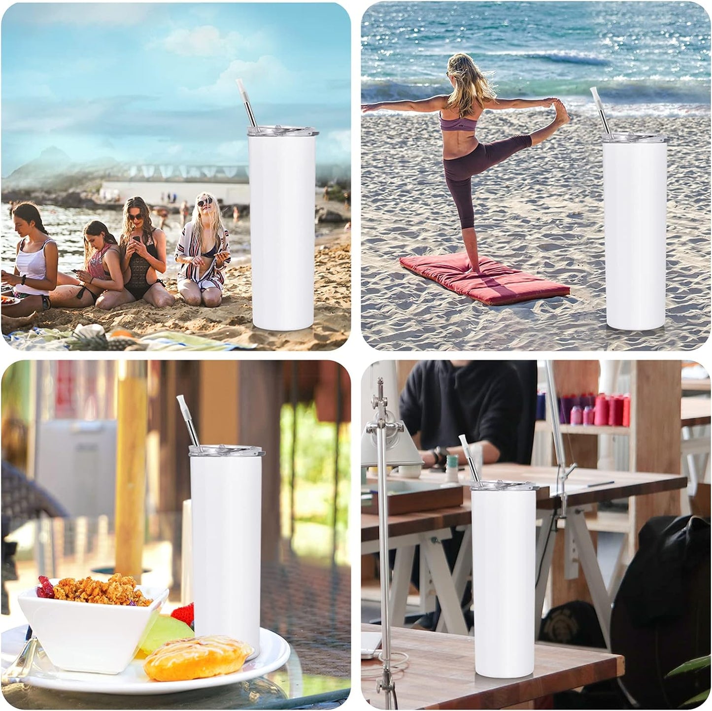 Gingprous 6/8 Pack Skinny Travel Tumblers, Stainless Steel Tumblers with Lid and Straw, 20 oz Double Wall Vacuum Insulated Slim Water Tumbler Cup