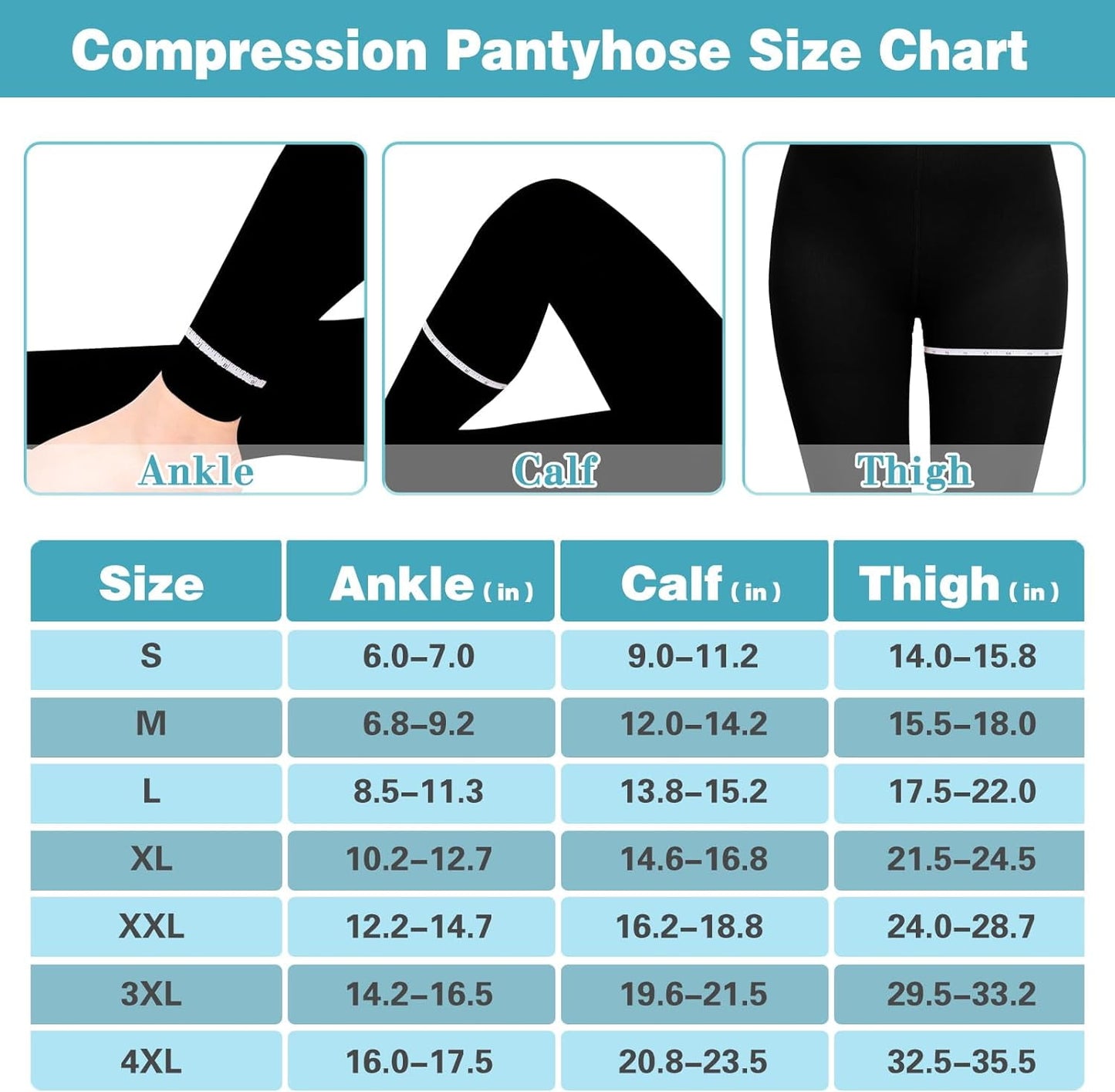MARTINE MALL 20-30 mmHg Medical Footless Compression Pantyhose Black 2XL Size Nylon Compression Stockings for Women & Men