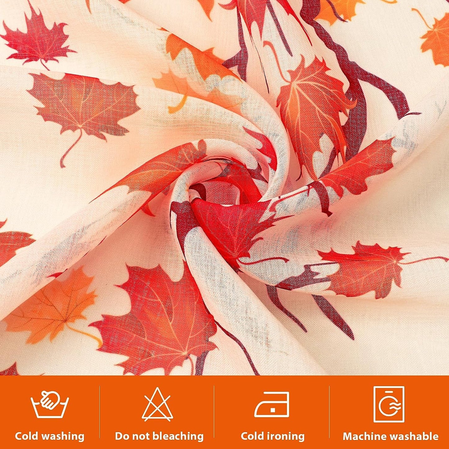 Alishomtll Thanksgiving Fall Curtains for Living Room Semi Sheer Voile Maple Leaves Window Drapes ,2 Panels,52"W × 63"L,Rod Pocket