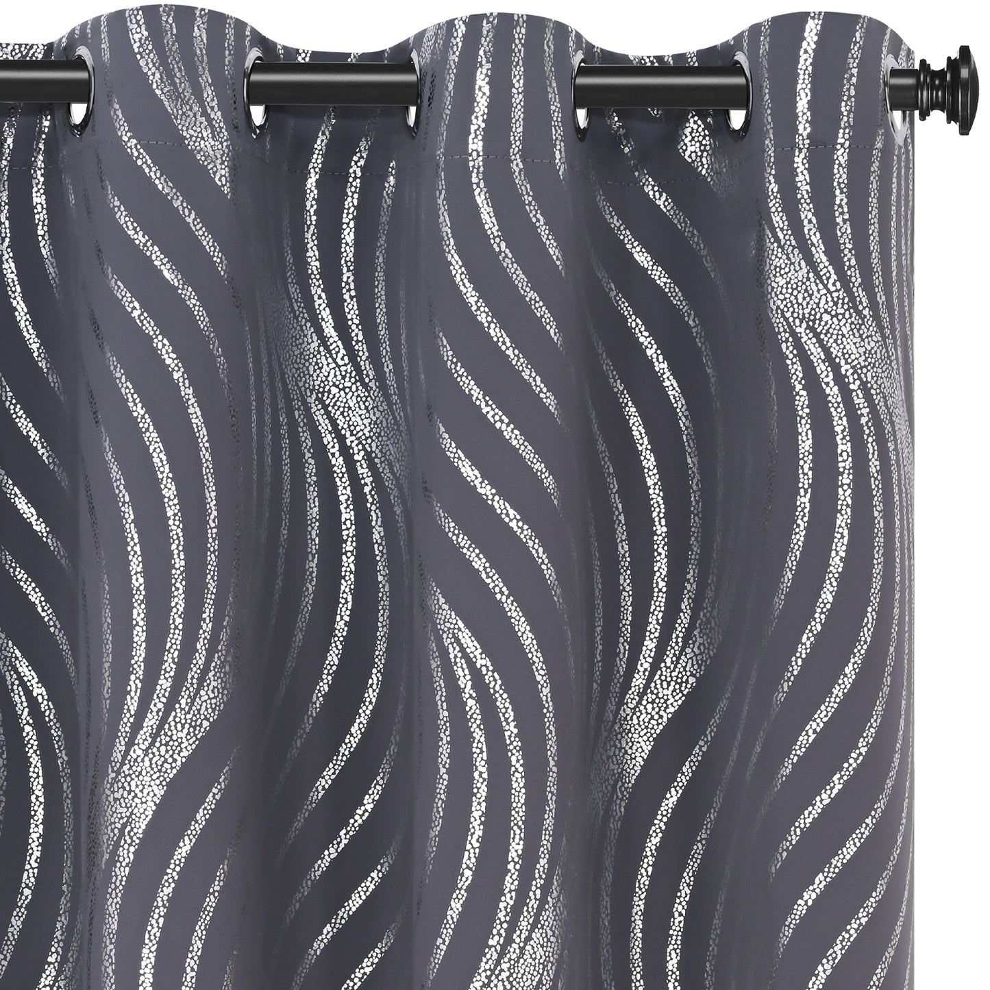 Alishomtll Dark Gray Blackout Curtains for Living Room ,Modern Metallic Silver Wave Pattern Bedroom Thermal Insulated Drapes ,2 Panel Set,52"x84"