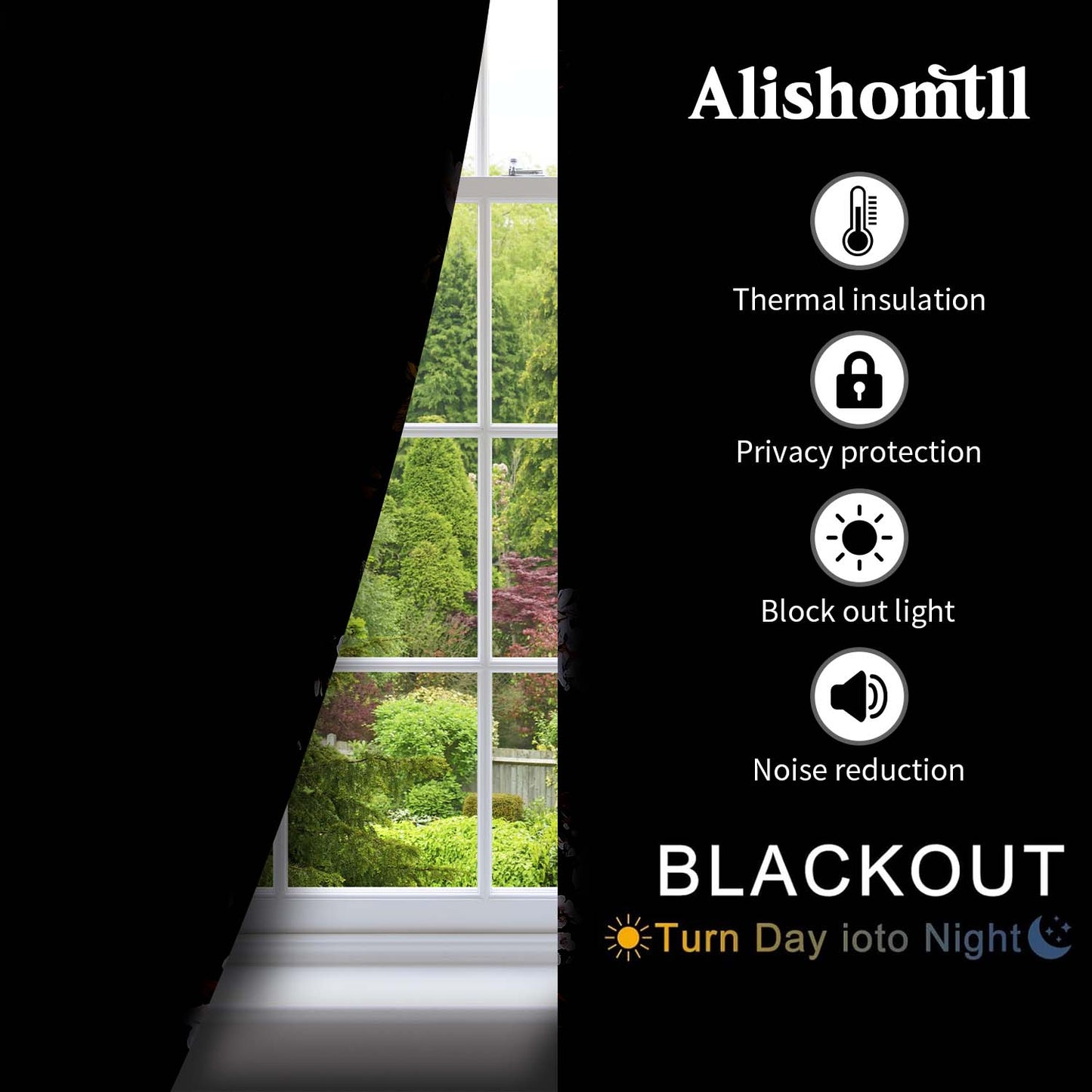 Alishomtll Floral Lemon Hummingbird Blackout Curtains Room Darkening Grommet Window Drapes for Living Room , 52" x84", ,Set of 2 Panels,Black