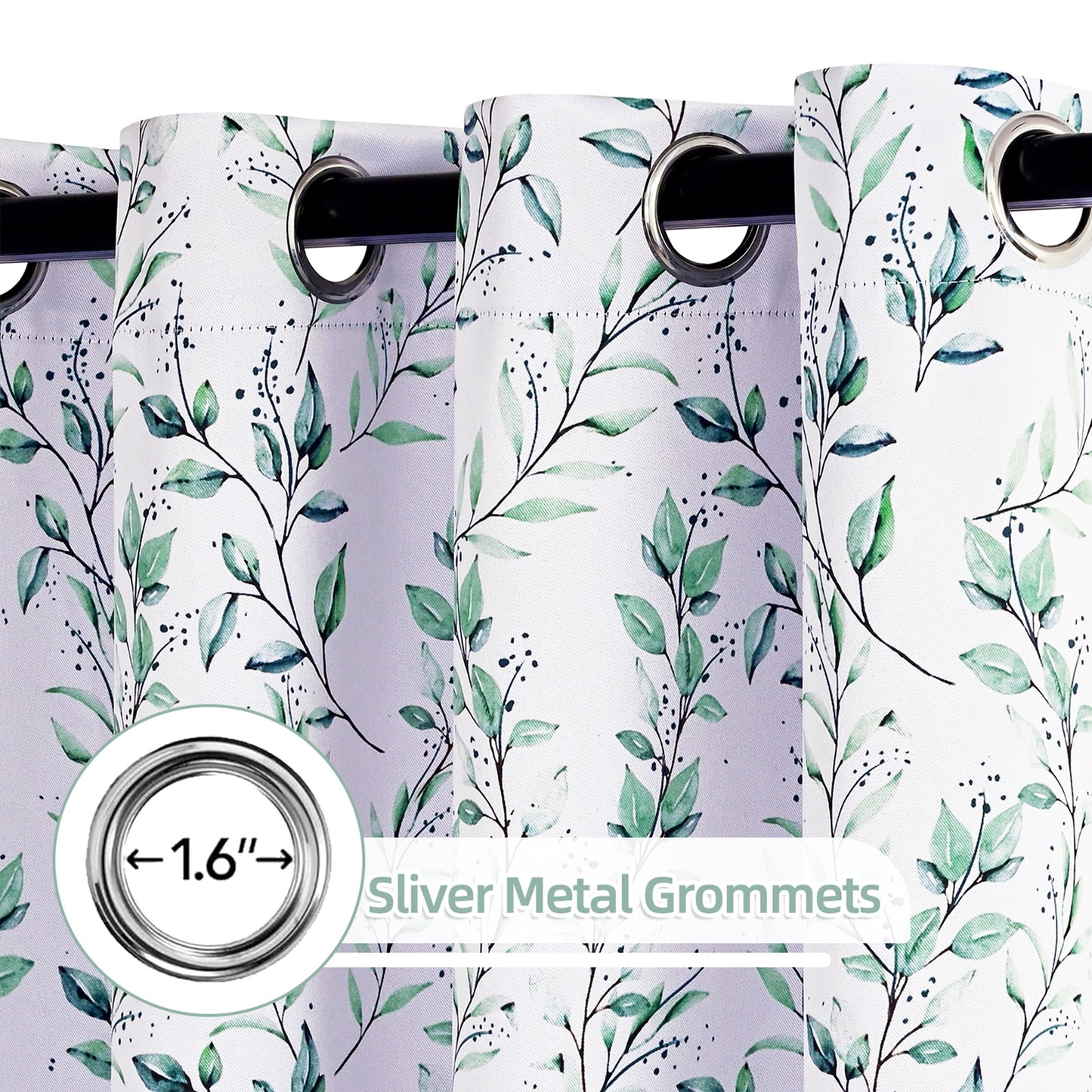 Alishomtll Blackout Curtains Green Leaf Printed Thermal Insulated Window Drapes for Bedroom Living Room 84 Inches Long,52" Wide, 2 Panels