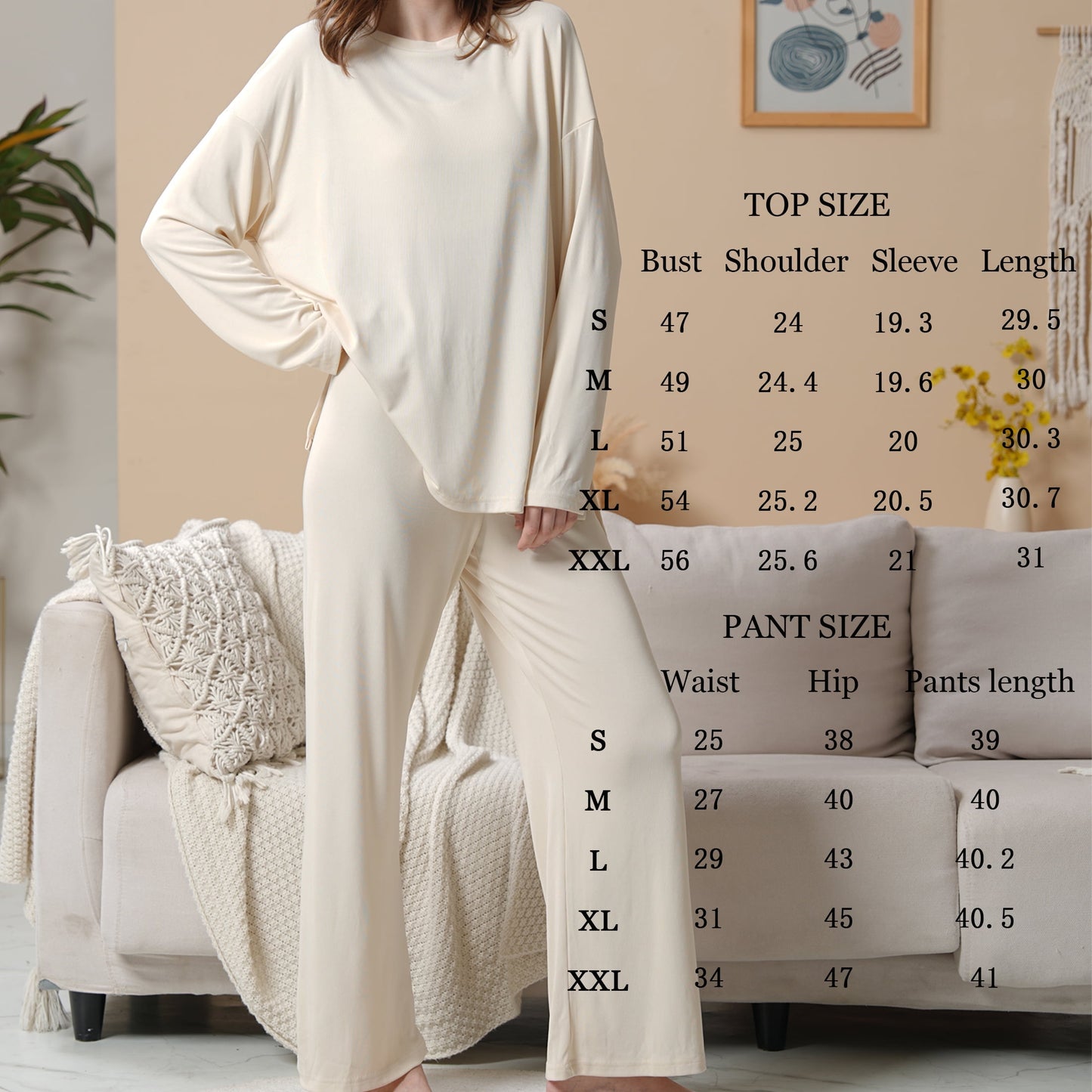 MecTo Women Pajamas Sets Oversize Long Sleeves Top and Long Pants Soft Comfy Two Piece Lounge Sets
