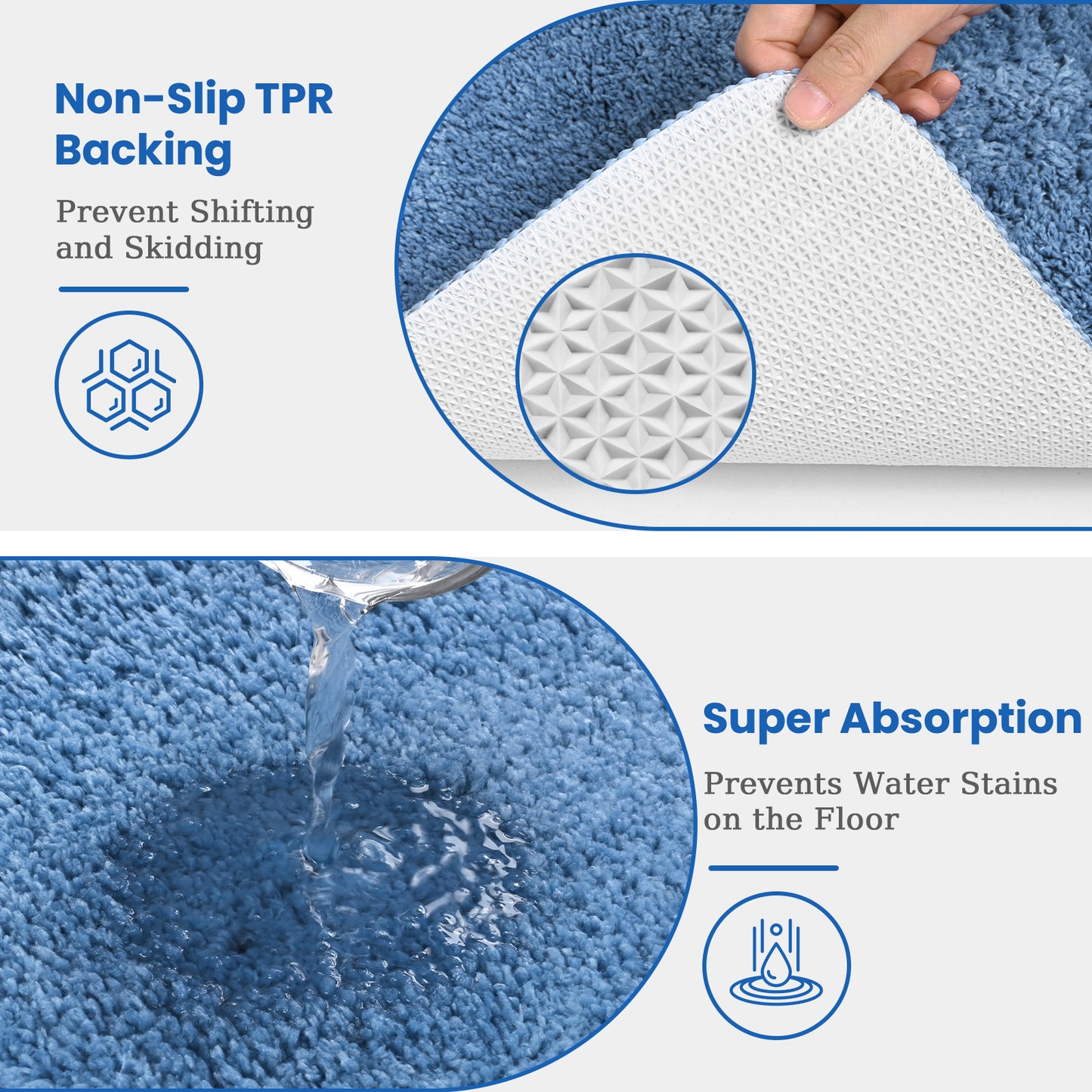 FRAMICS Slub Textured Fabric Shower Curtain Sets with Rug, 14 Piece Floral Bathroom Sets with Hooks, Heavy-Duty & Waterproof, Blue, 72" x 72"