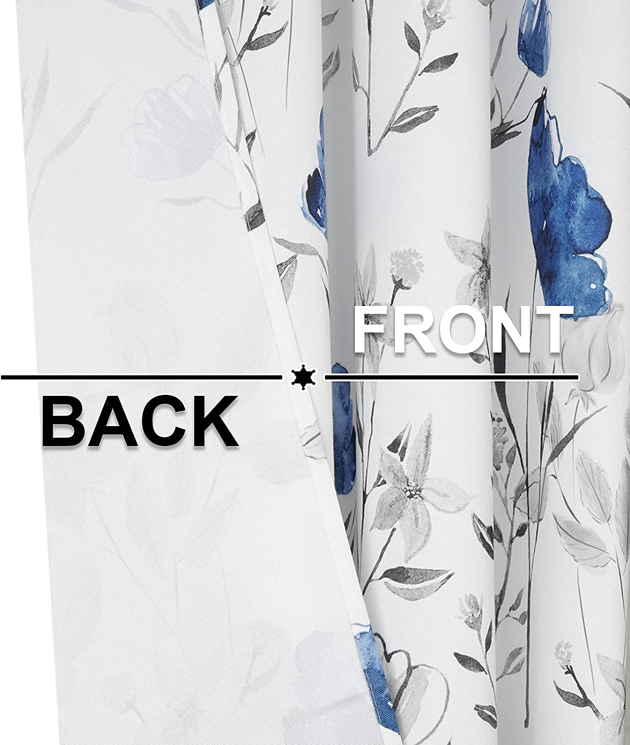 Alishomtll Kitchen Curtains Blue Floral Watercolor Print Tier Curtains Light Filtering Rod Pocket Small Window Curtain Sets,26"Wx24"L,2 Panels