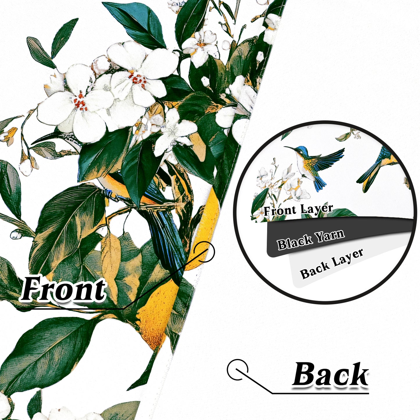 Alishomtll Floral Lemon Hummingbird Blackout Curtains Room Darkening Grommet Window Drapes for Living Room , 52"x63", ,Set of 2 Panels,White