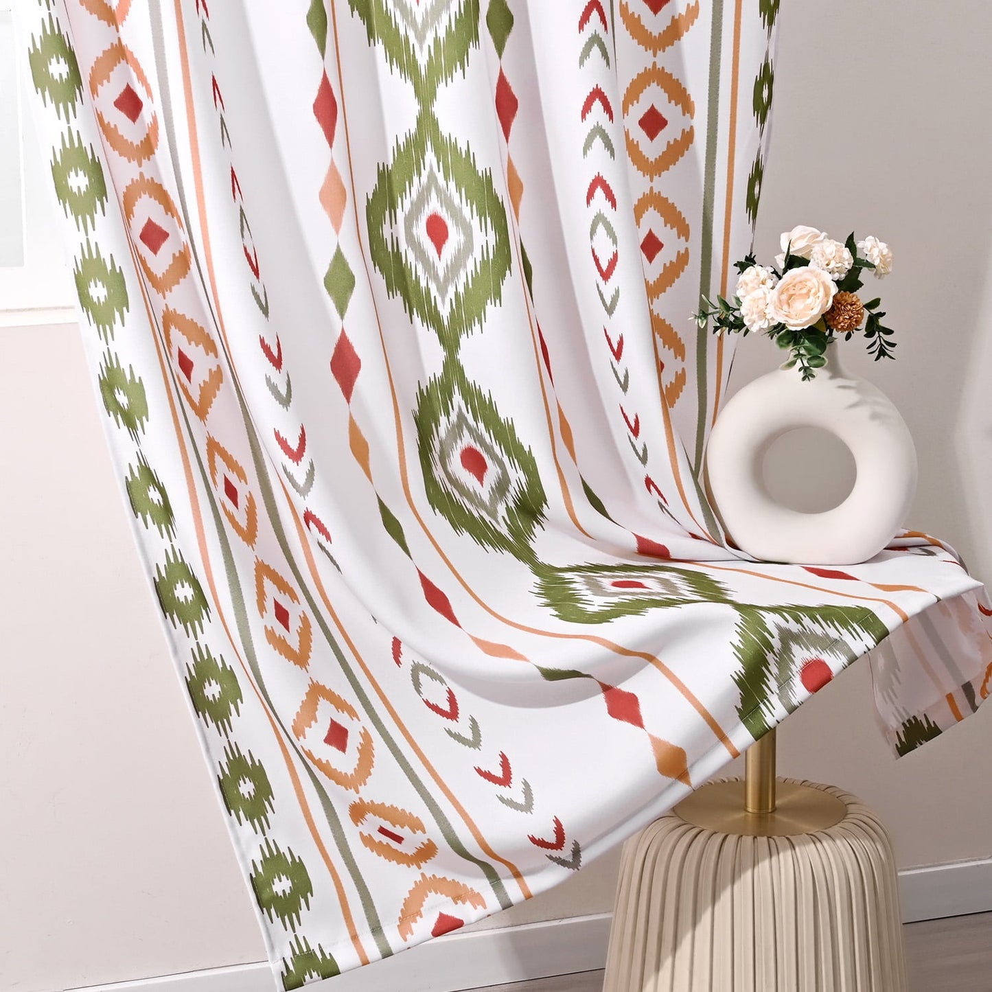 Invoibler Set of 3 Boho Curtains,60-65% Room Darkening Curtain，Window Drapes,3 Panel,Yellow-green&White