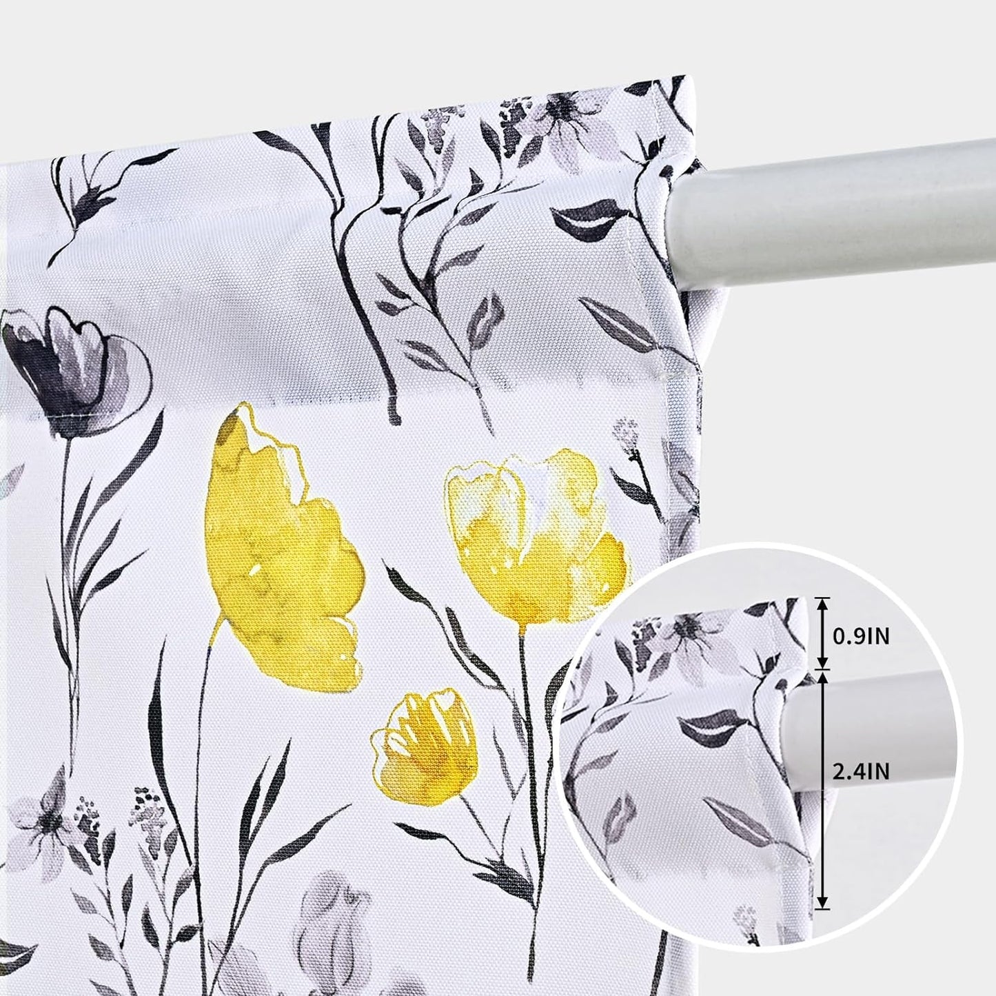 Alishomtll Kitchen Curtains Valances Swags for Windows Yellow Floral Printed Window Drapes,61" W x 36" L,Rod Pocket