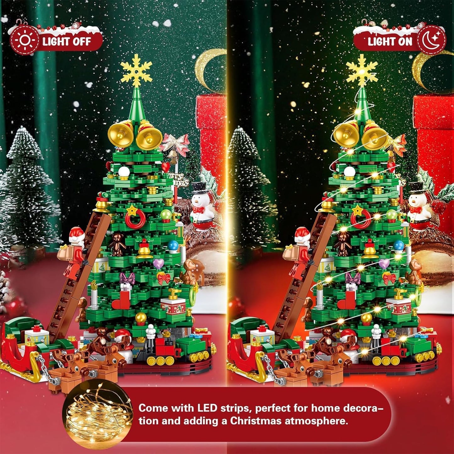 MecTo 2025 Christmas Tree Train Advent Calendar Building Block Set Santa Claus Train & Moose Decorations Countdown Kit, 1011 Pieces