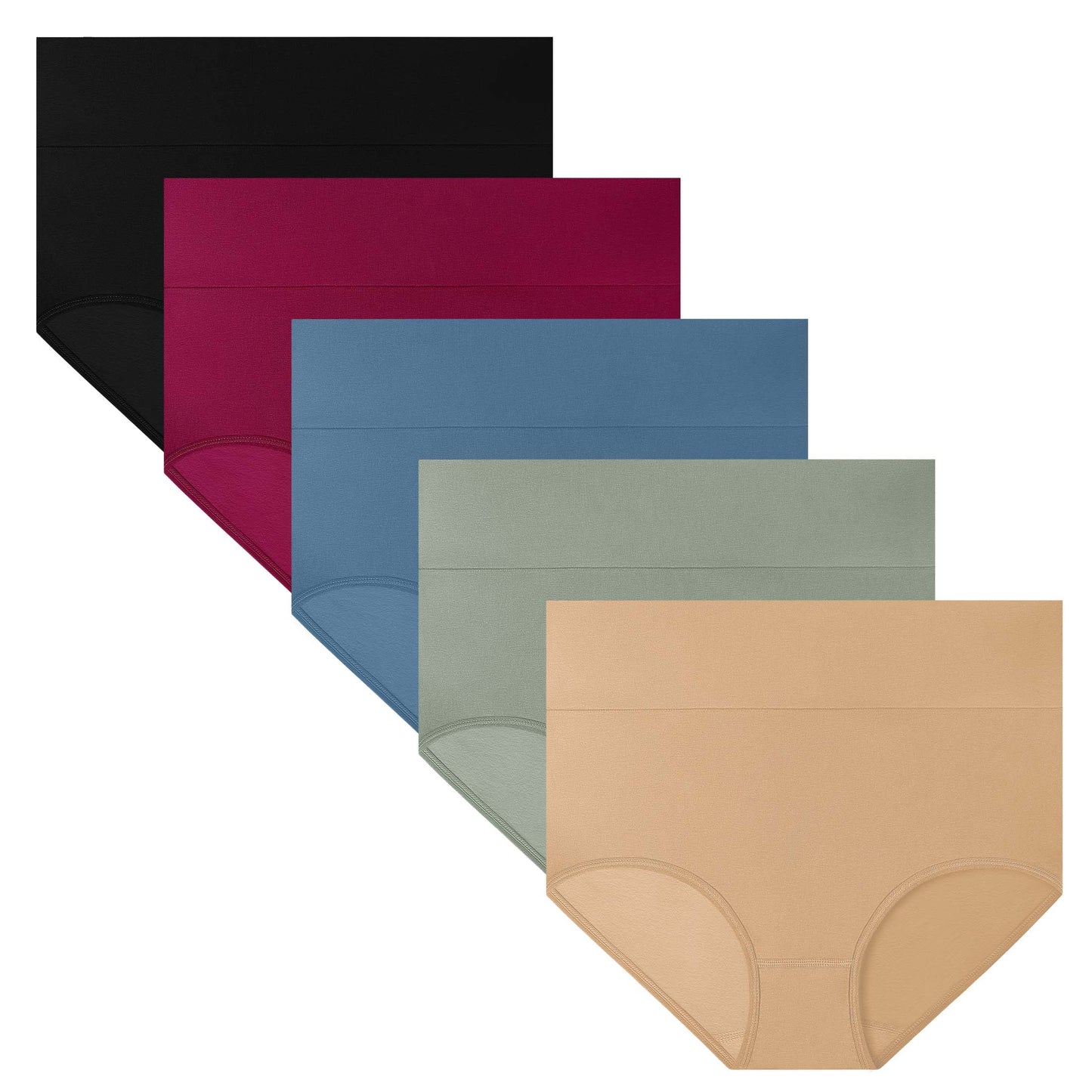 MecTo Women's Cotton Panties Underwear Briefs High Waisted High Cut Full Coverage, Multicolored 5-Pack