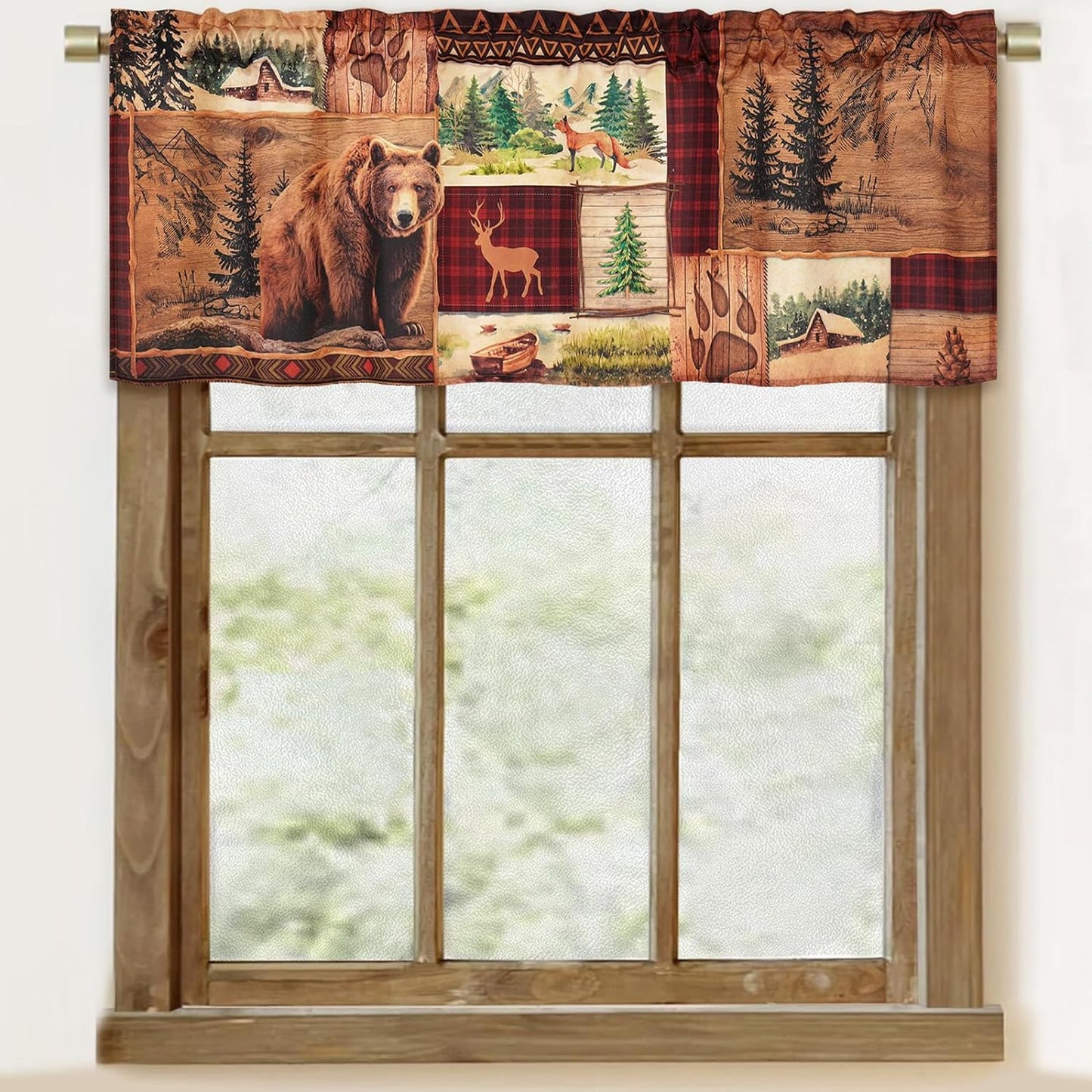 Alishomtll Kitchen Curtains Farmhouse Rustic Country Valance Curtains Bear Moose Deer Window Valance 18 Inches,Rod Pocket