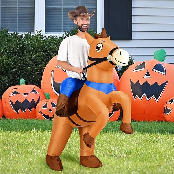 MARTINE MALL Inflatable Horse Costume for Adults, Blow up Horse Costume for Men Women Cosplay Party,Cowboy Halloween Horse Costume