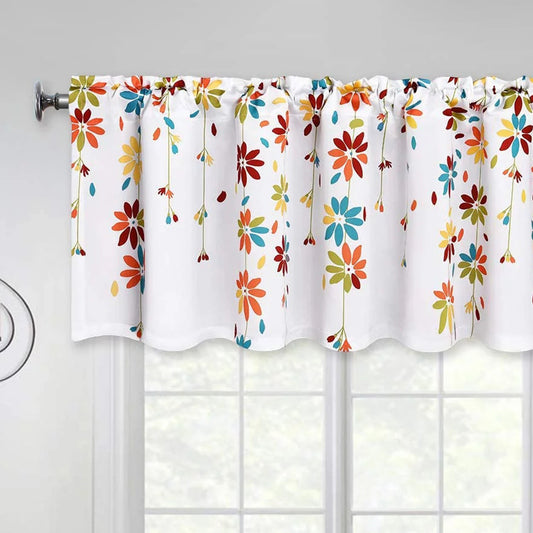 Alishomtll Falling Flower Kitchen Curtain Valance Rod Pocket Light Filtering Window Drapes ,18"L x 52"W