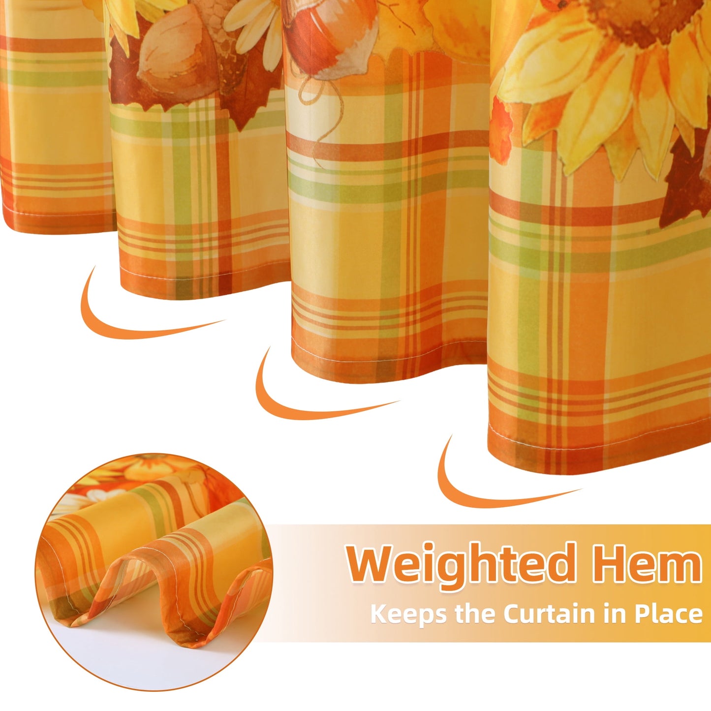 FRAMICS Fall Pumpkin Shower Curtain Sets with Rugs, 16-Piece Thanksgiving Sunflower Buffalo Plaid Bathroom Sets with Hooks, Waterproof Fabric Bathroom Decor Set