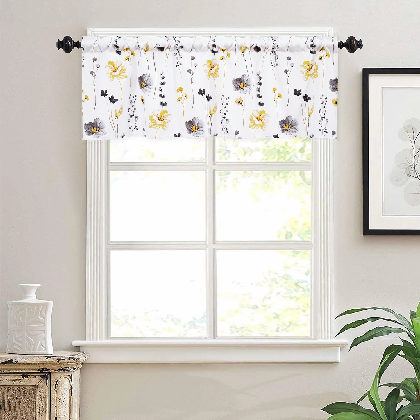 Alishomtll Floral Valance Curtains Kitchen Yellow Wildflower Flower Leaf Windows Drapes,52 x 18 inch,Rod Pocket