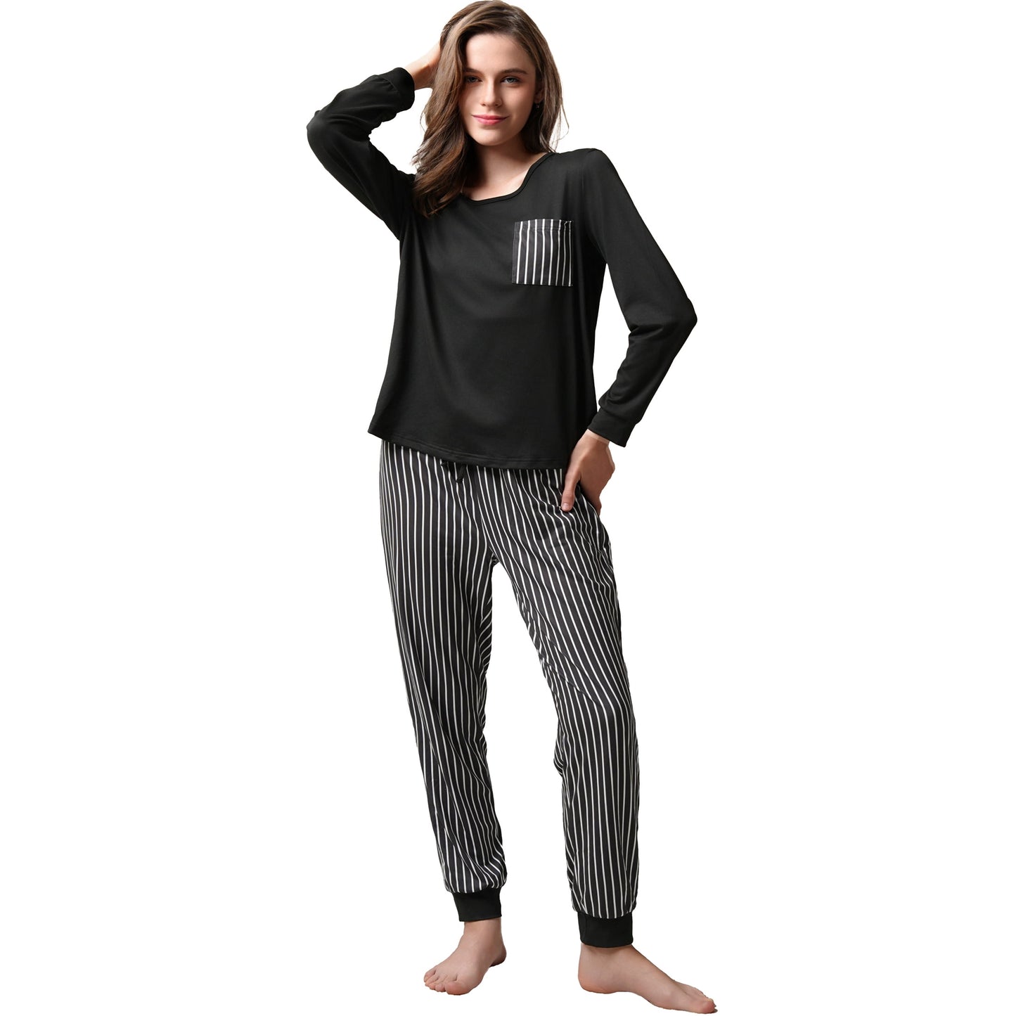 MecTo Women Pajamas Sets Soft Pj Set Long Sleeve Top with Long Pants Sleepwear 5 Piece Lounge Set