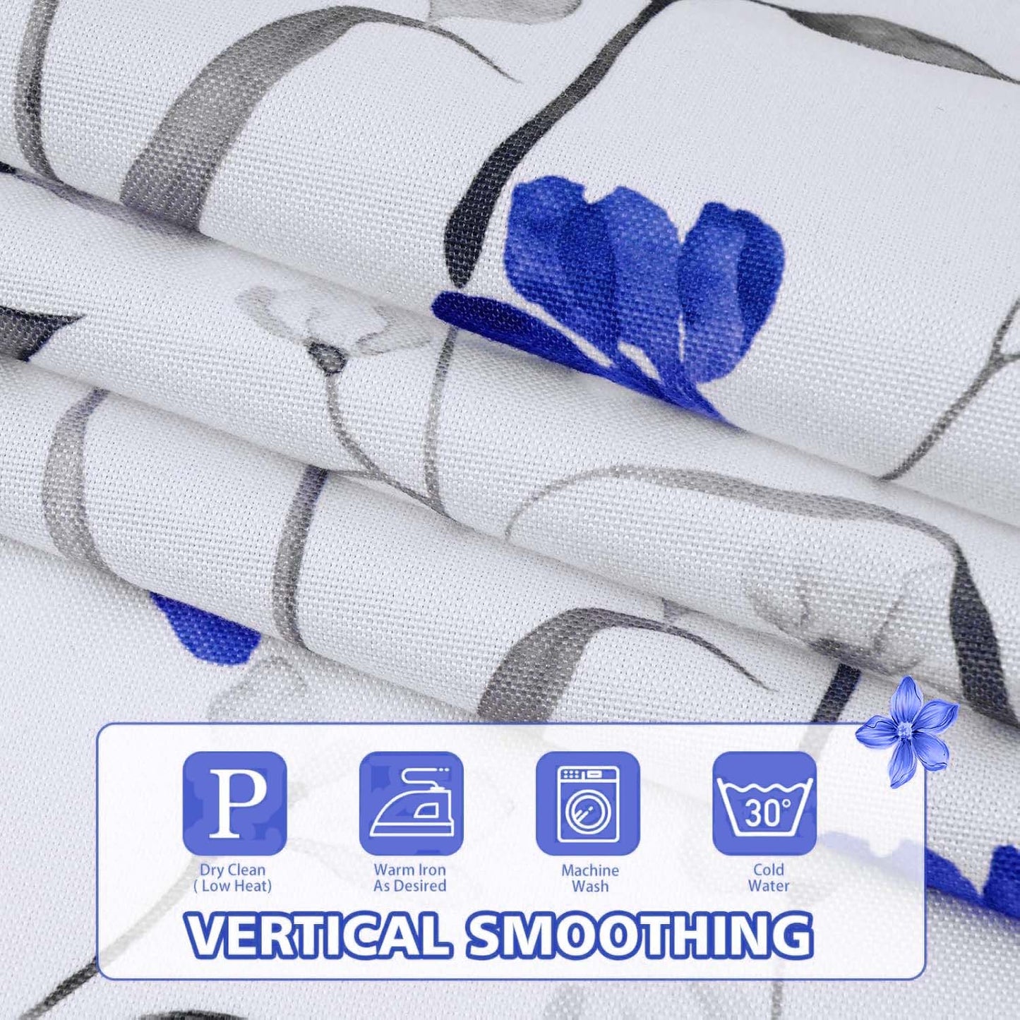 Alishomtll Valance Curtains Blue Flower Floral Print Valances for Windows Rod Pocket,52W" x 18L"