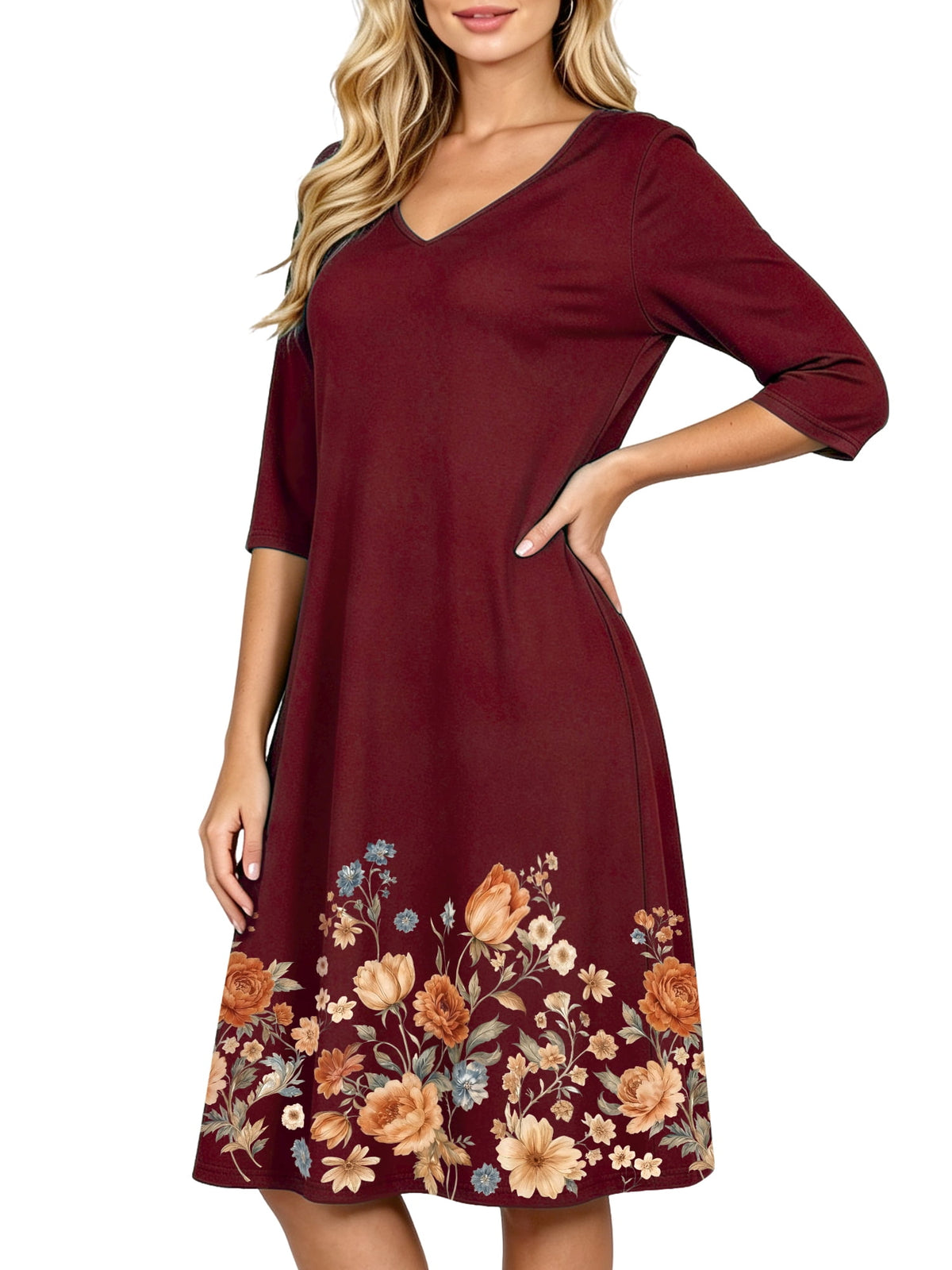 MecTo Christmas Sleepwear Cotton Vintage Floral Print with Pocket, Nightgown (Women's)