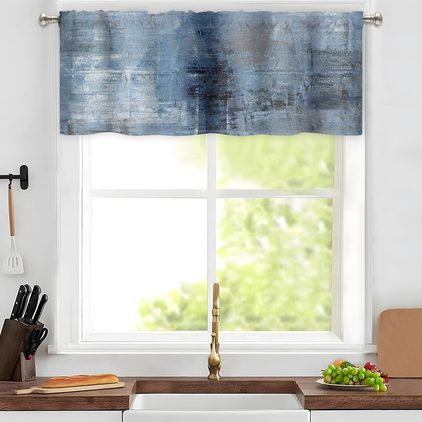 Alishomtll Curtain Valances for Kitchen Living Room Bedroom Blue Grey Rod Pocket Valance ,54 x 18 inch
