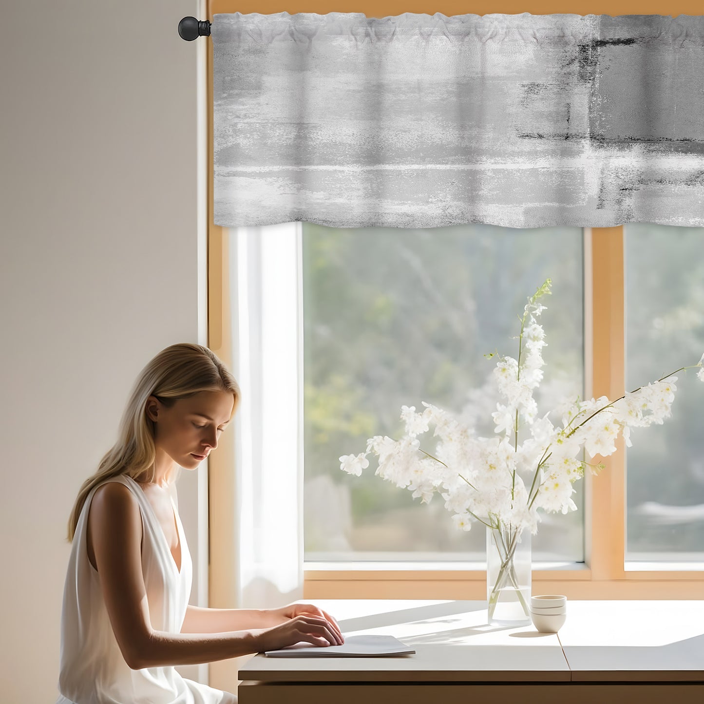 Alishomtll Curtain Valances for Kitchen Living Room Bedroom Grey Rod Pocket Valance ,54 x 18 inch