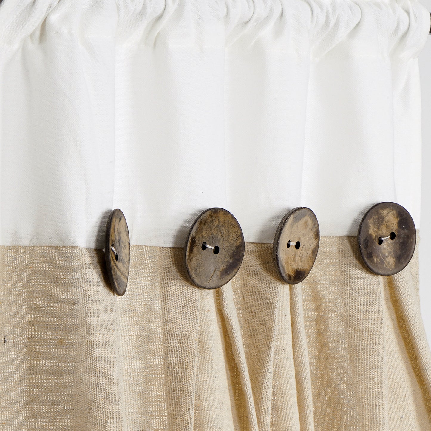 Alishomtll Linen Valance Farmhouse Boho Button Kitchen Curtains ,Rod Pocket,18"L x 52"W, Linen White