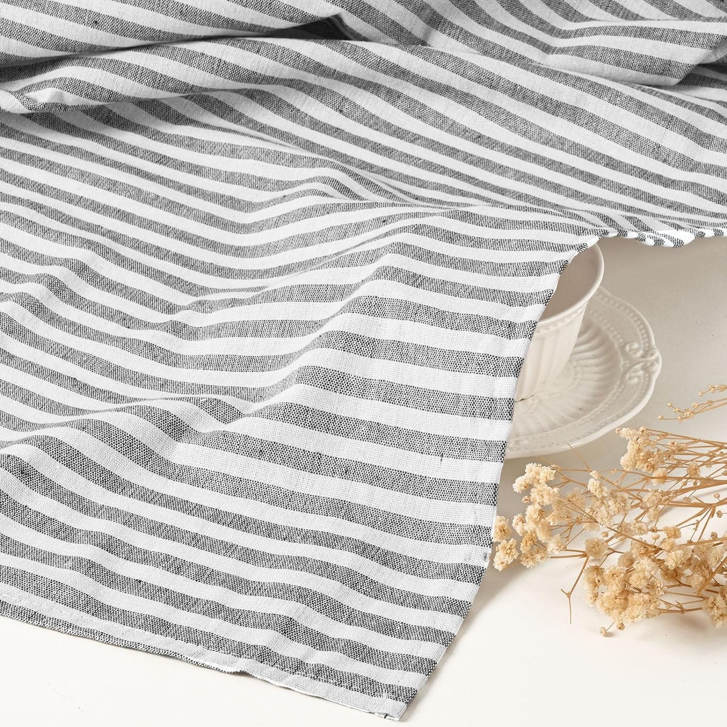 Alishomtll Stripe Kitchen Curtains 8 Button Linen Cotton Window Curtains Sets 36 Inches Long ,Rod Pocket