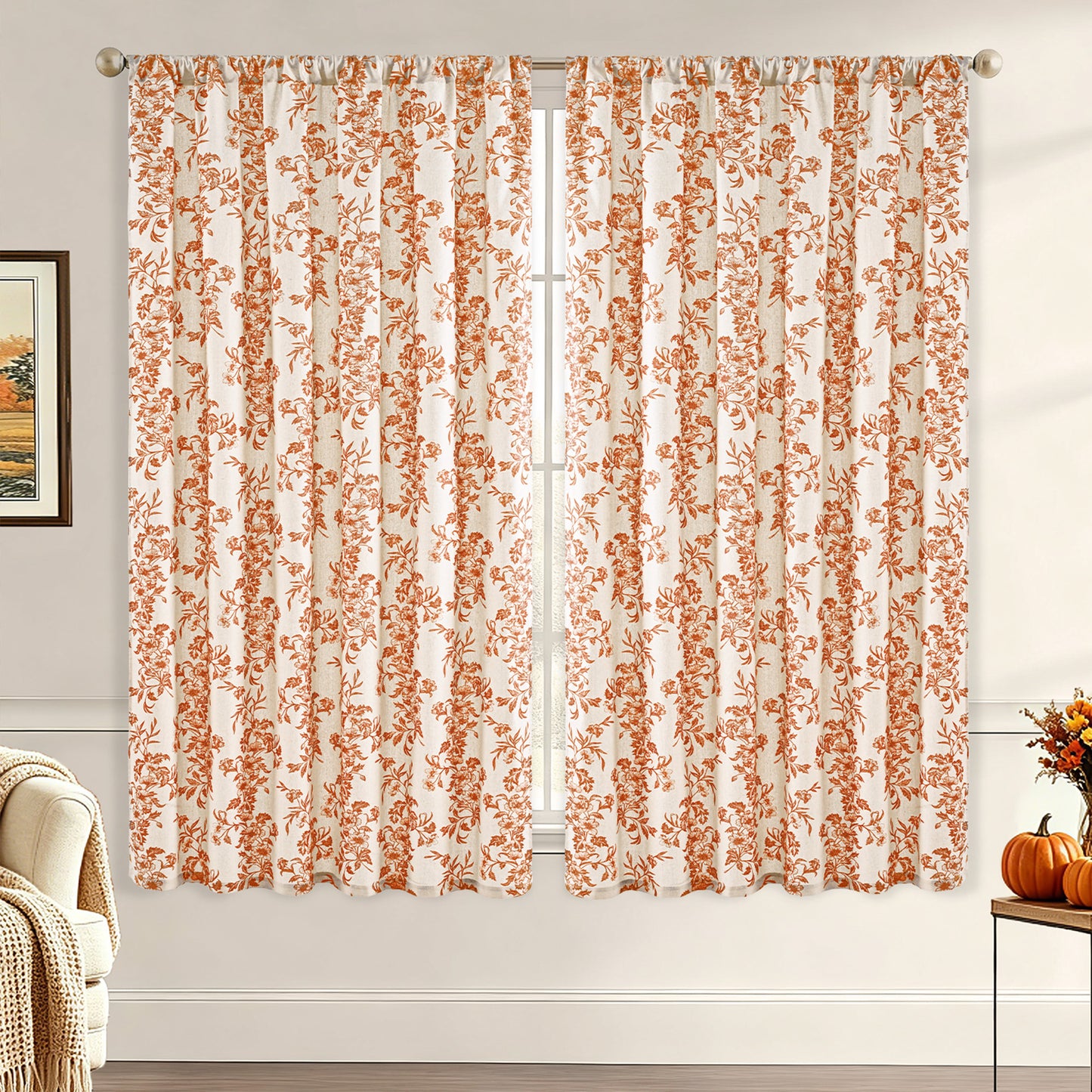 Alishomtll Fall Autumn Floral Curtains for Living Room Thanksgiving Farmhouse Country Sunflower Linen Curtains Light Filtering Window Drapes,52"x 63", 2 Panels