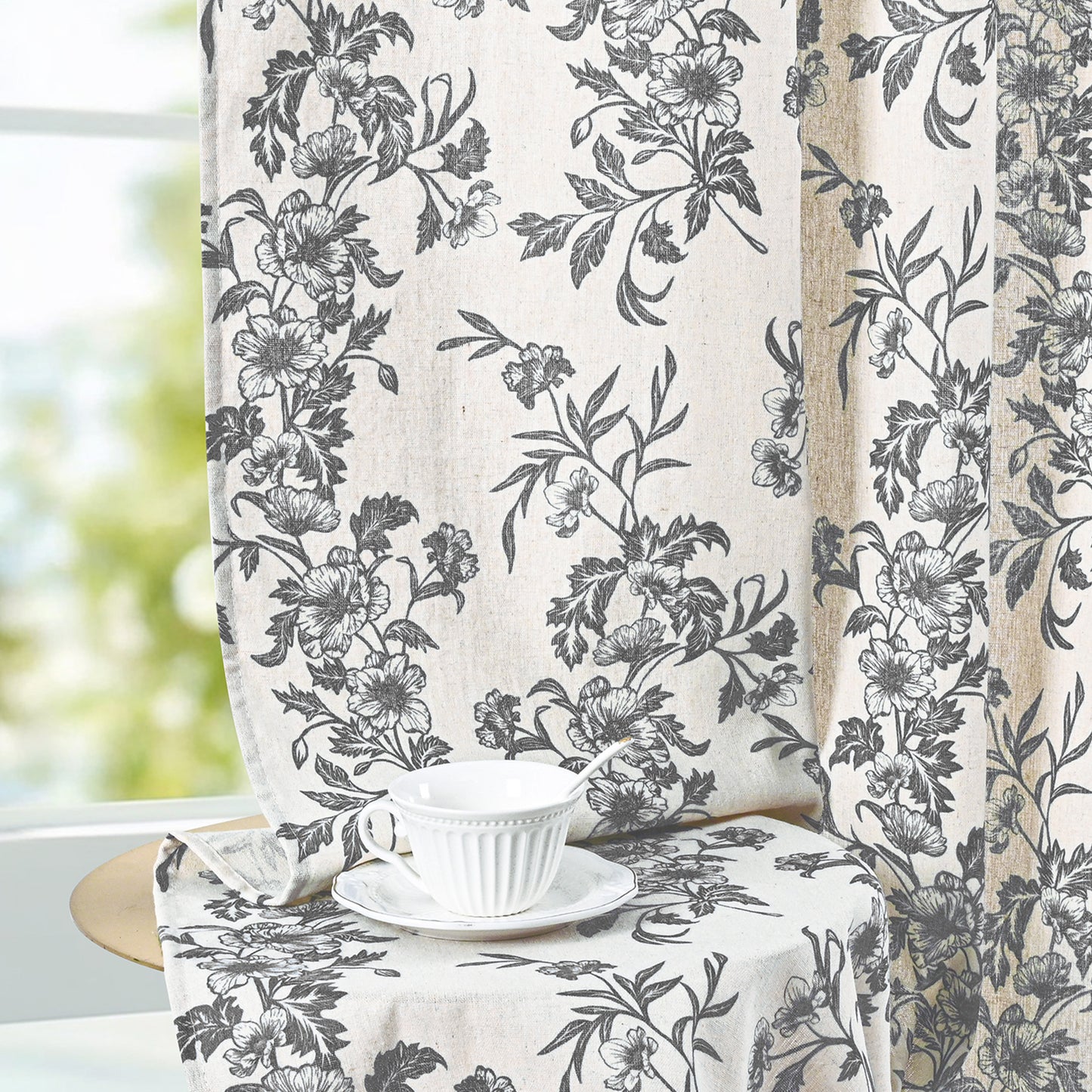Alishomtll Floral Curtains for Living Room Farmhouse Country Linen Curtains Light Filtering Window Drapes,Black ,52"x63", 2 Panels