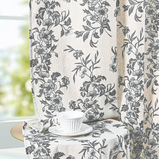 Alishomtll Floral Curtains for Living Room Farmhouse Country Linen Curtains Light Filtering Window Drapes,Black ,52"x63", 2 Panels