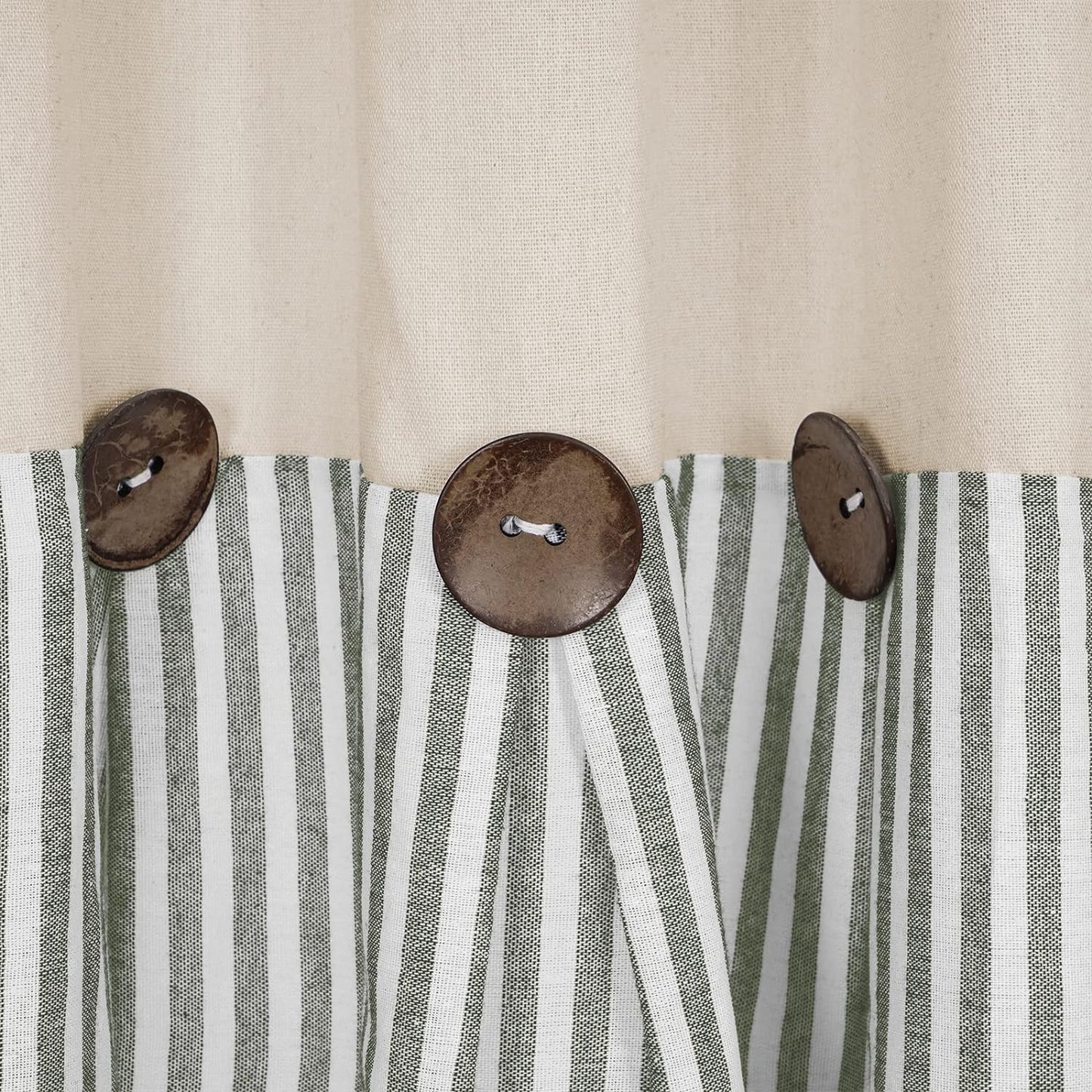 Alishomtll Stripe Kitchen Curtains 8 Button Linen Cotton Window Curtains Sets 36 Inches Long ,Rod Pocket