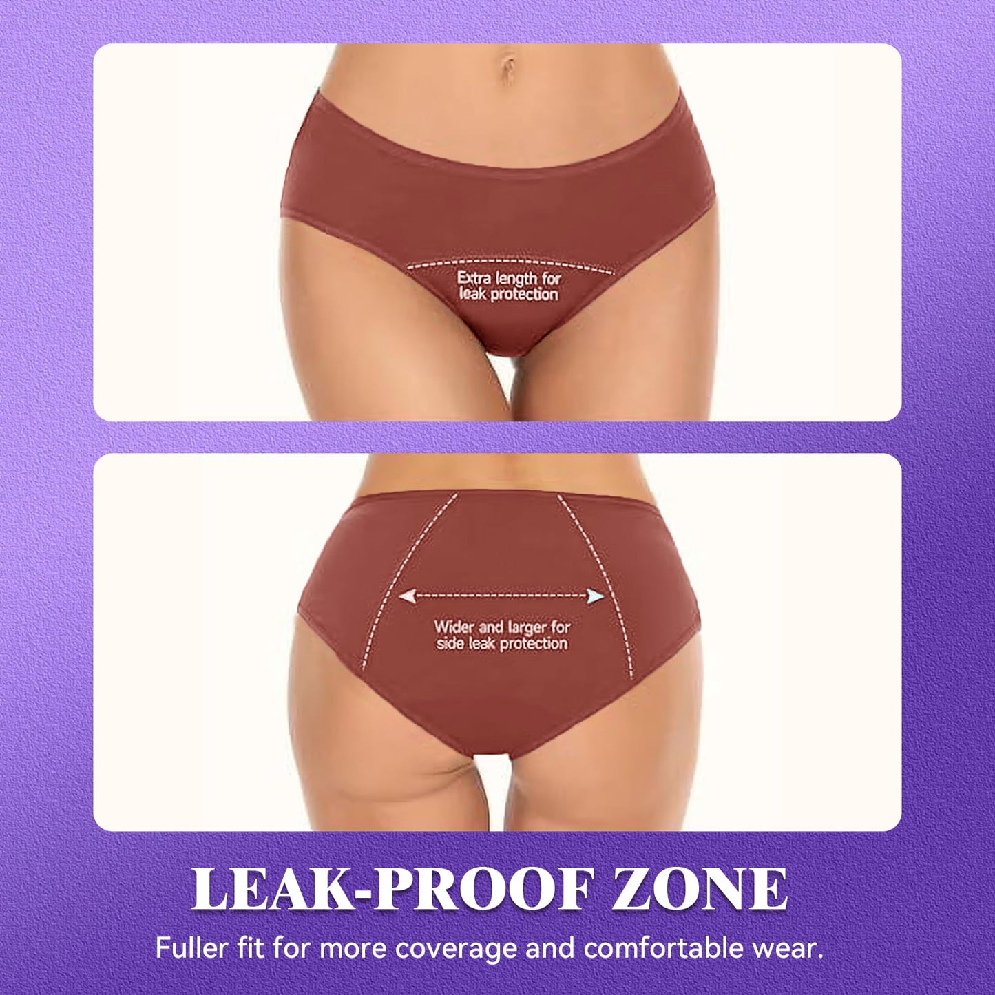 Sunm Boutique Full Coverage Leak-Proof Period Underwear for Women, 5-Pack Bamboo Mid-Rise Menstrual Panties, Quick Absorbing Breathable