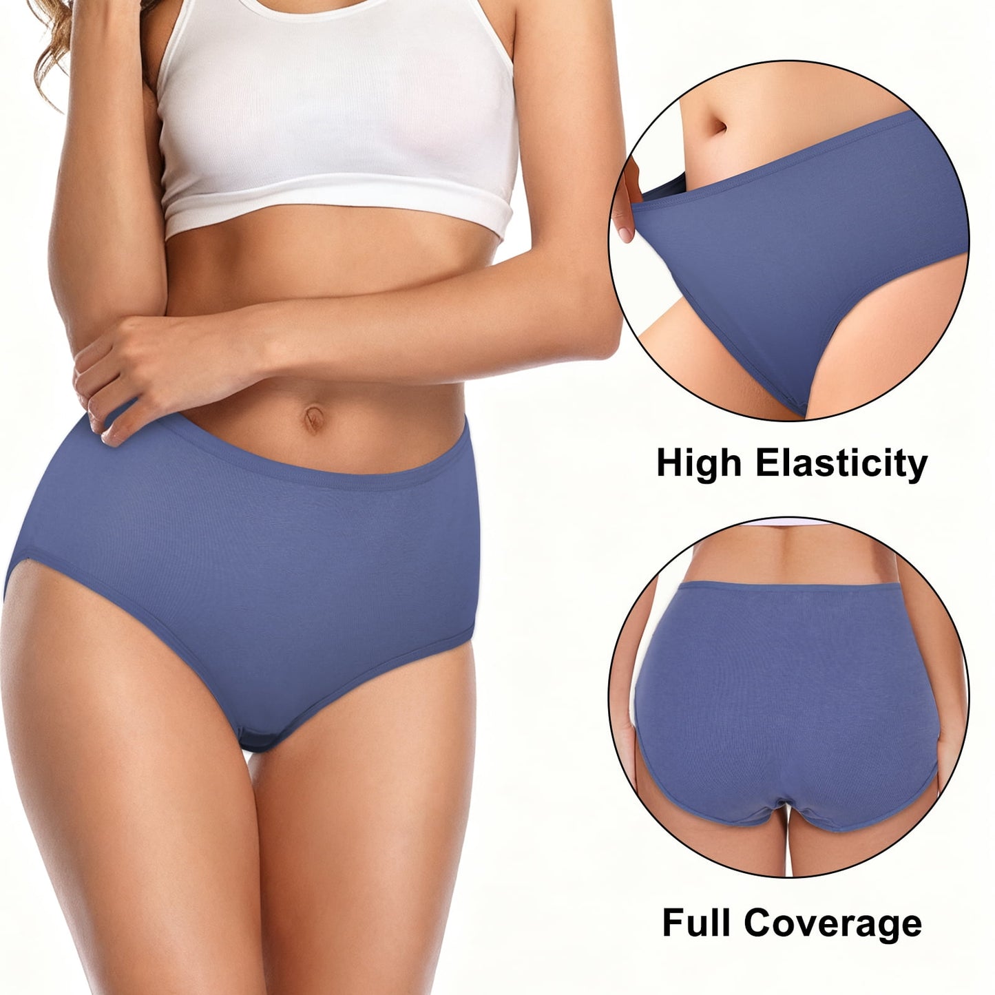 MecTo Womens Cotton Underwear Plus Size, Stretch Briefs High Waisted Full Coverage Breathable Panties 4 Pack
