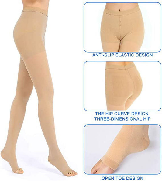 1 Pair Wukang Medical Compression Pantyhose 20-32mmHg Beige M Size Nylon Compression Stockings for Women & Men