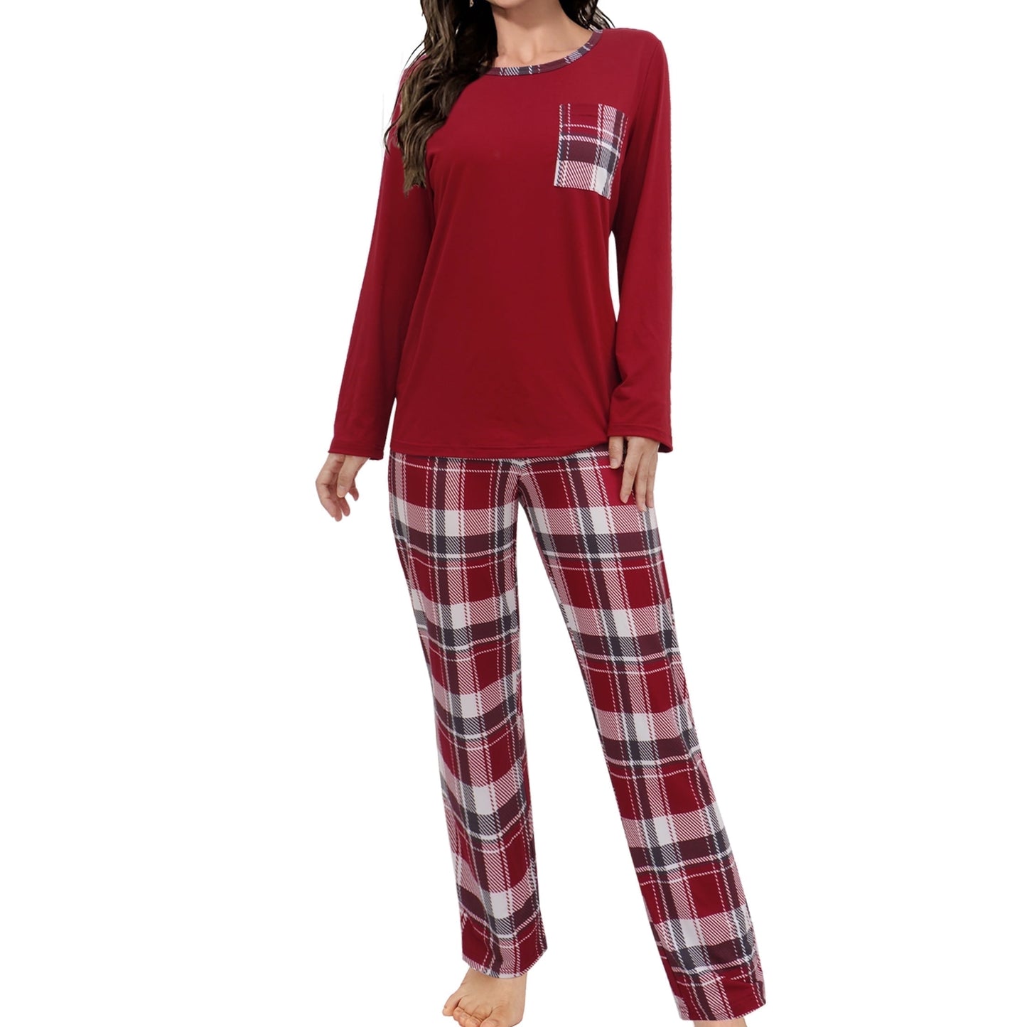 MecTo Women Christmas Pajamas Sets Cotton Pj Set Long Sleeve Top with Long Pants Sleepwear 2 Piece Lounge Set M